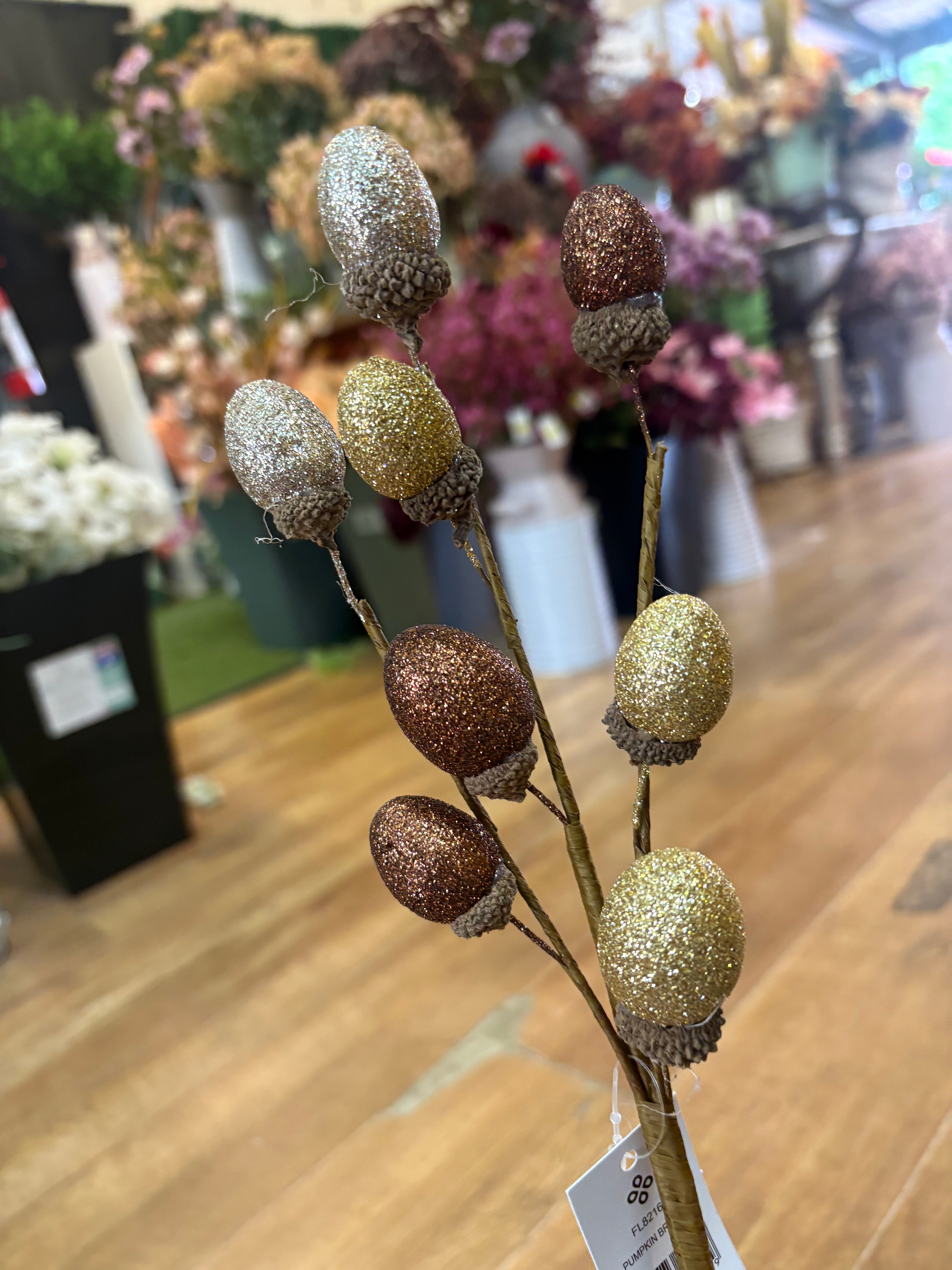 Glittered acorn branch