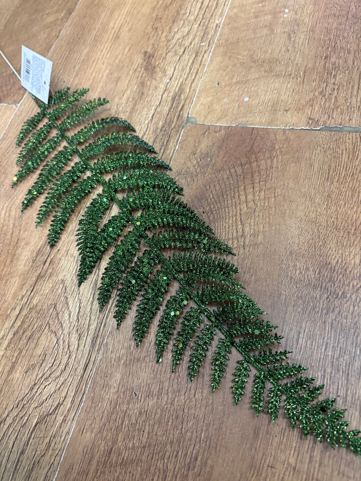 Large green glittered fern pick