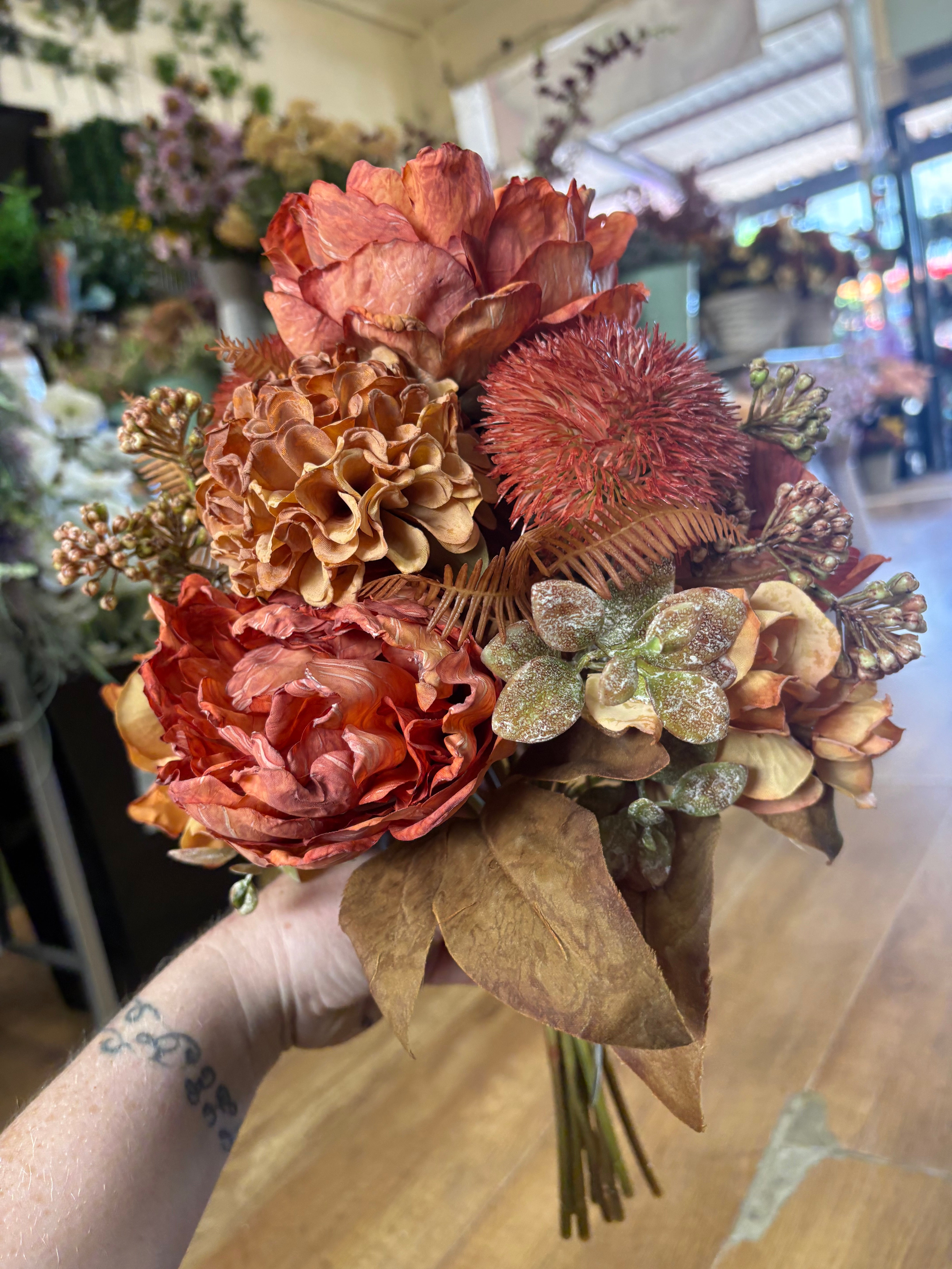 Hand tied dried inspired autumnal orange bridesmaid bouquet - 11 stems of premium florals