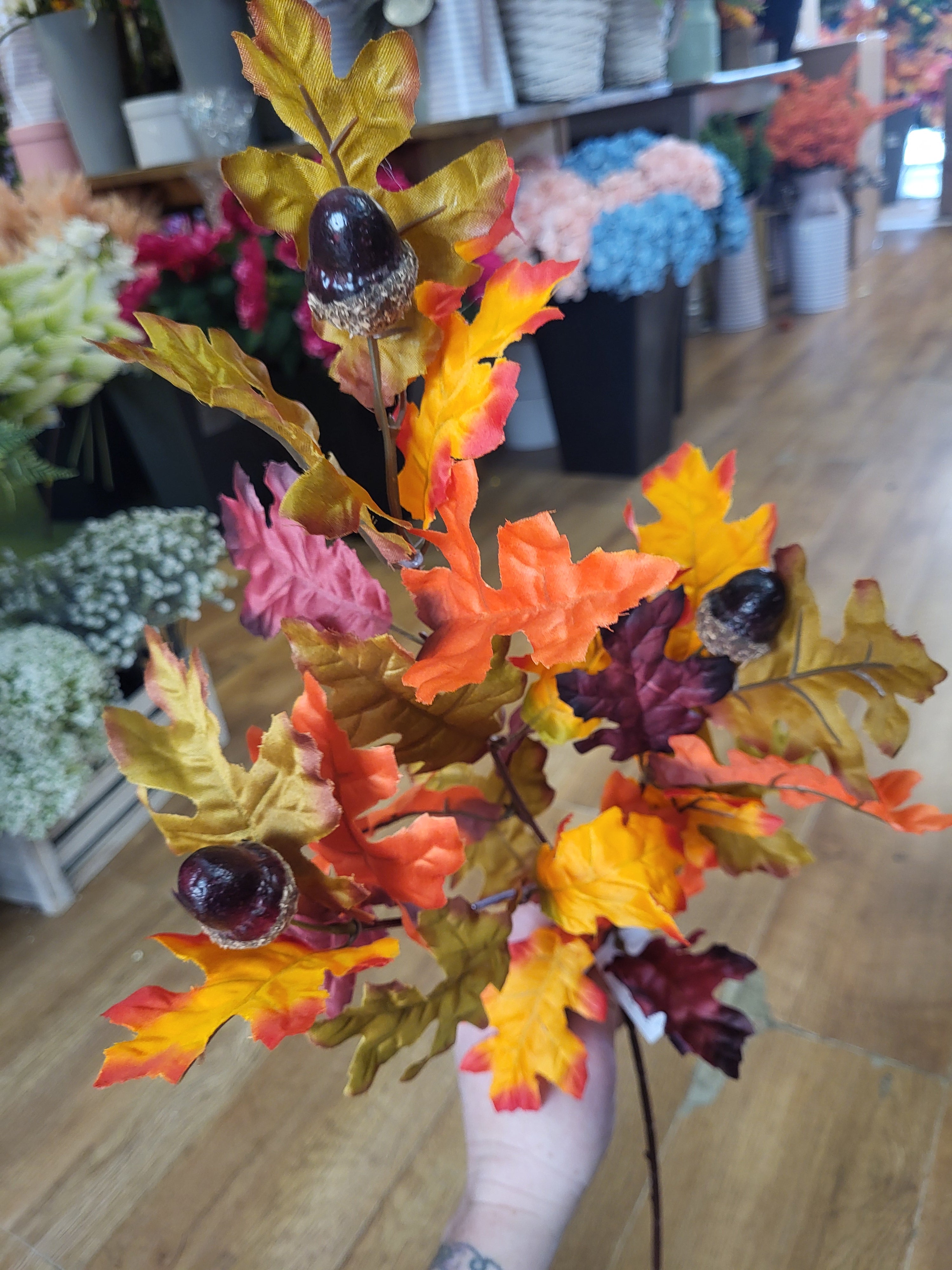 Long stem burgundy/green/orange acorn spray  image 5