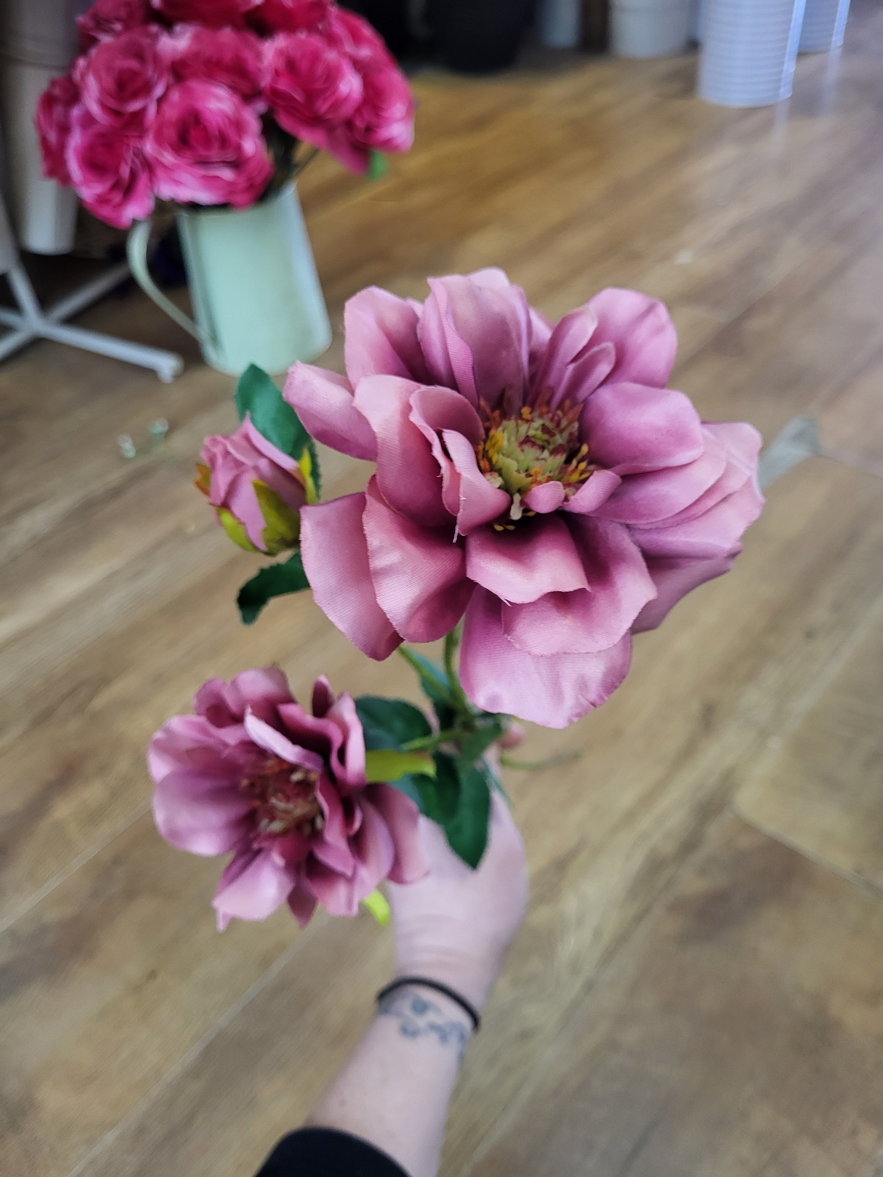 Long stem blush pink waterlily Dahlia spray image 1