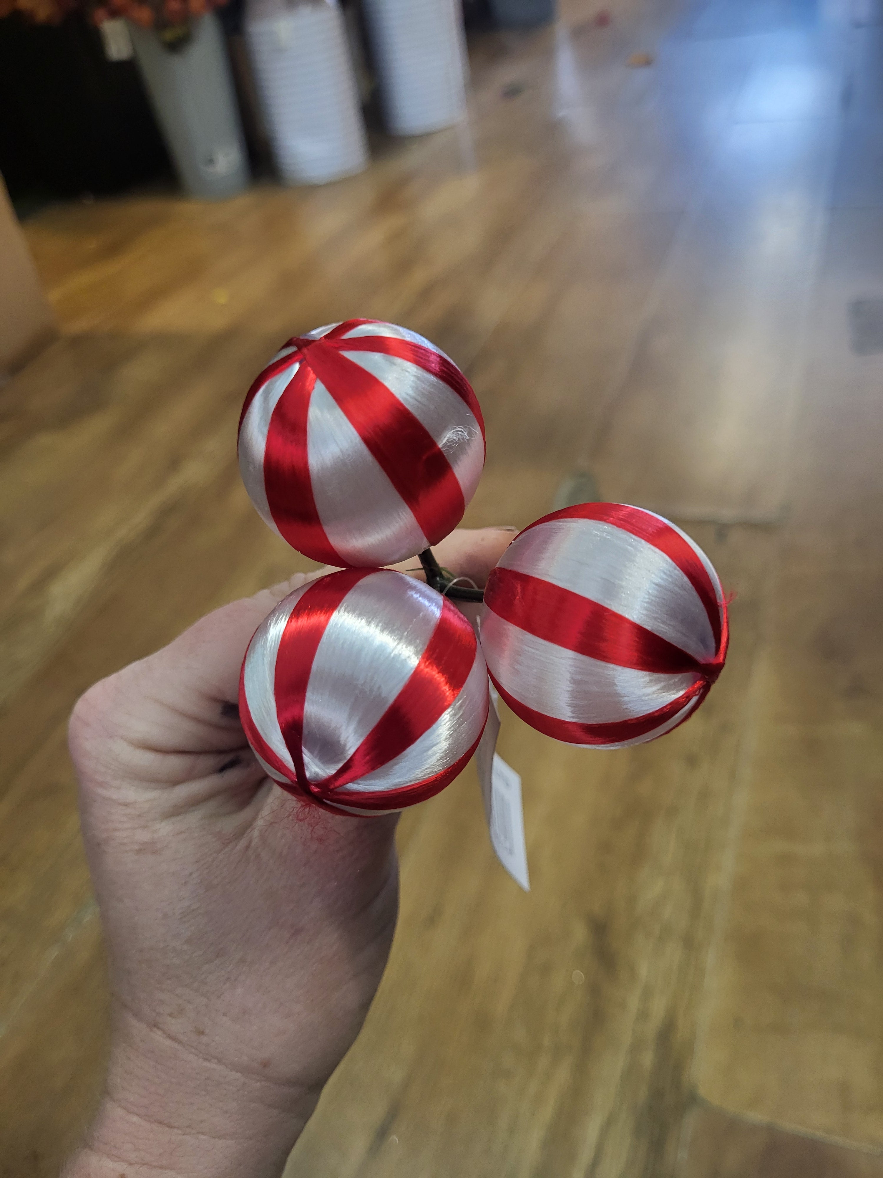 Red and white striped triple bauble pick  image 2