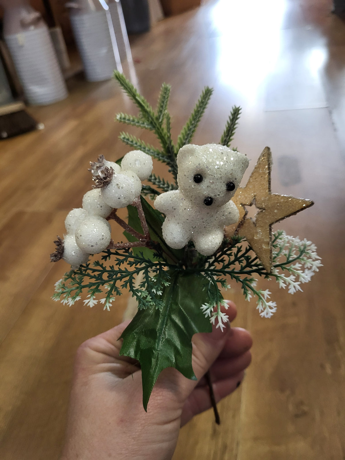 Teddy bear and white berries pick image 0
