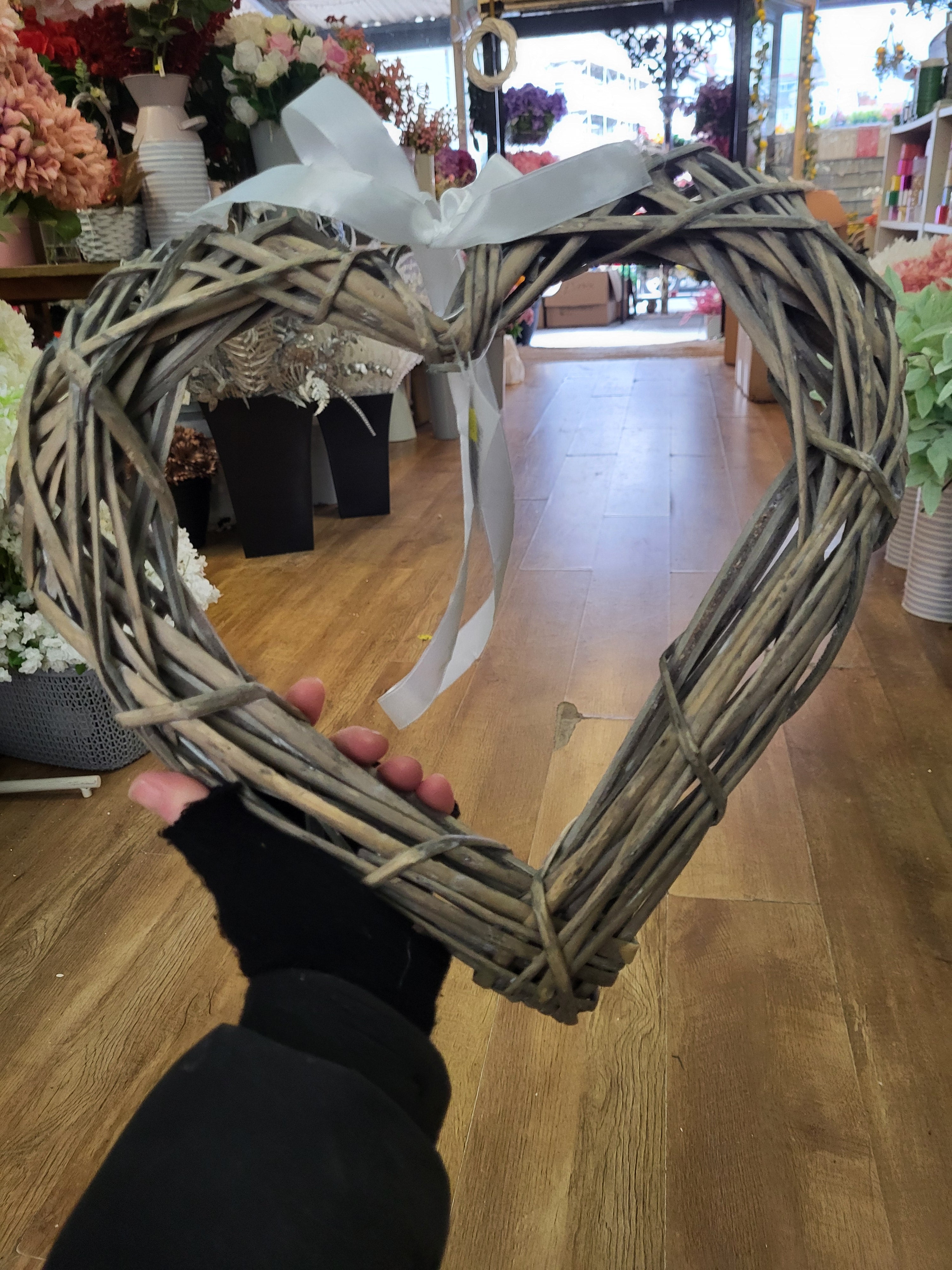 35cm grey wicker heart wreath image 1