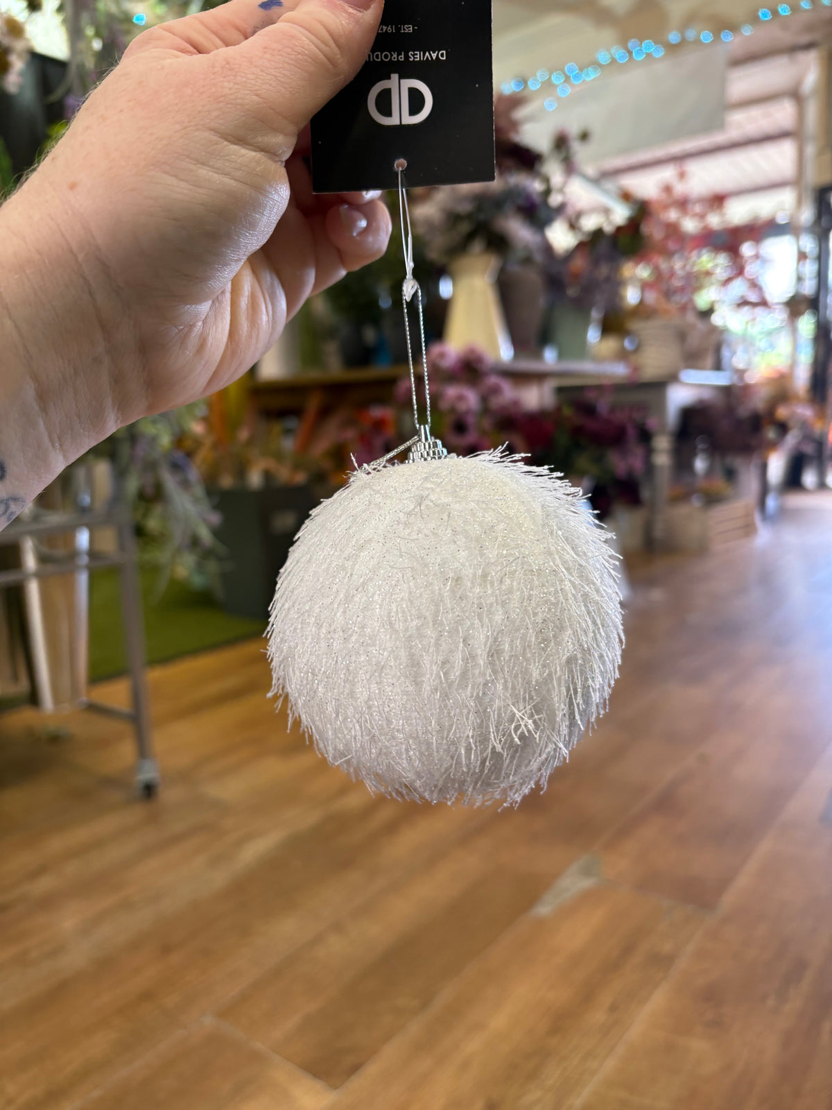 Frosted white fluffy 10cm bauble
