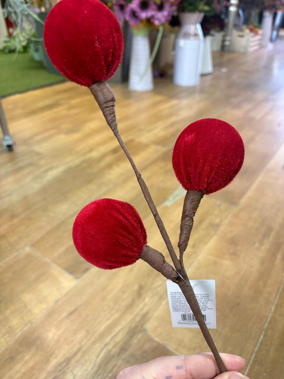Long stem triple red velvet bauble stem