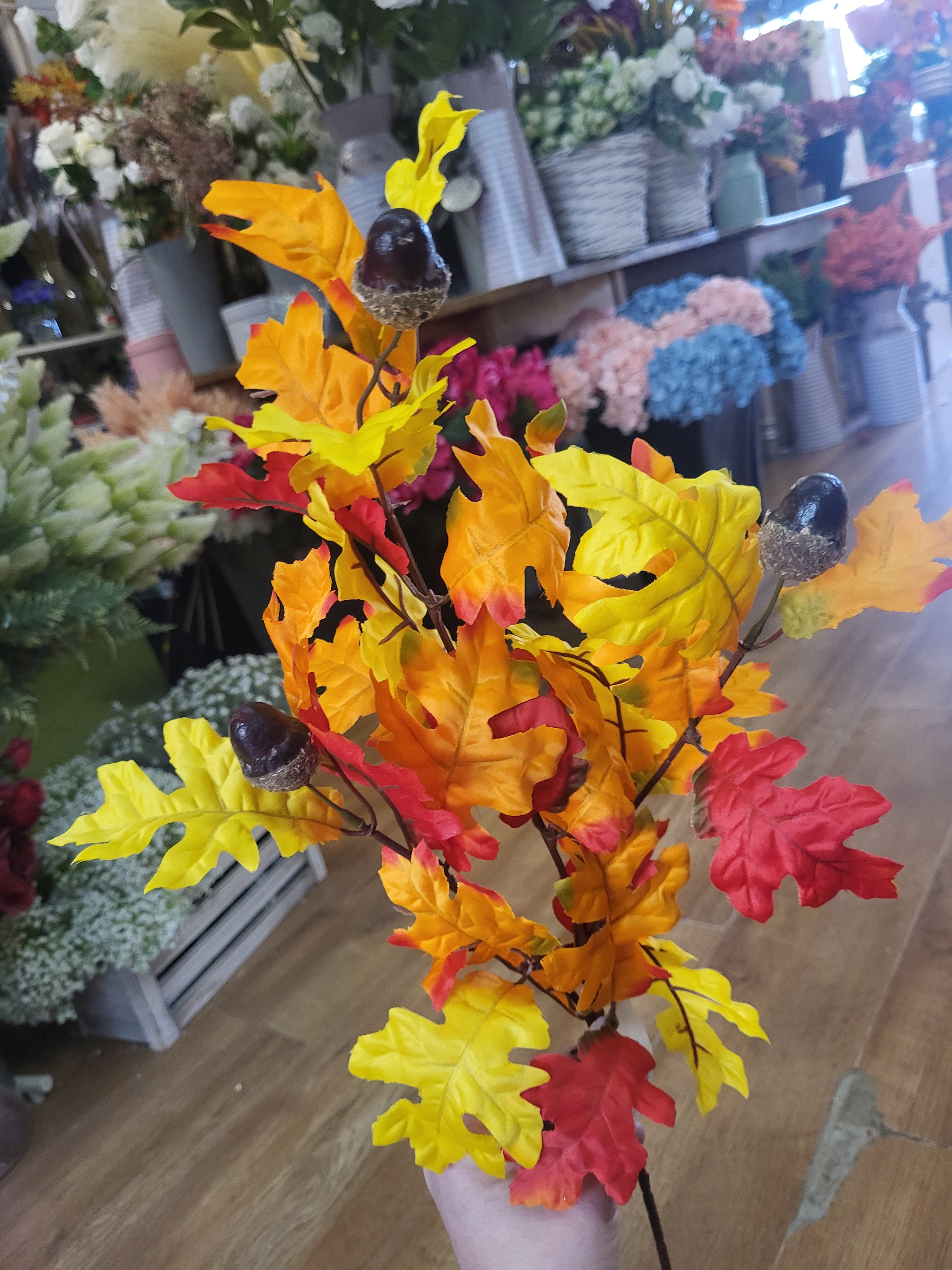 Long stem red/orange/yellow acorn spray image 3