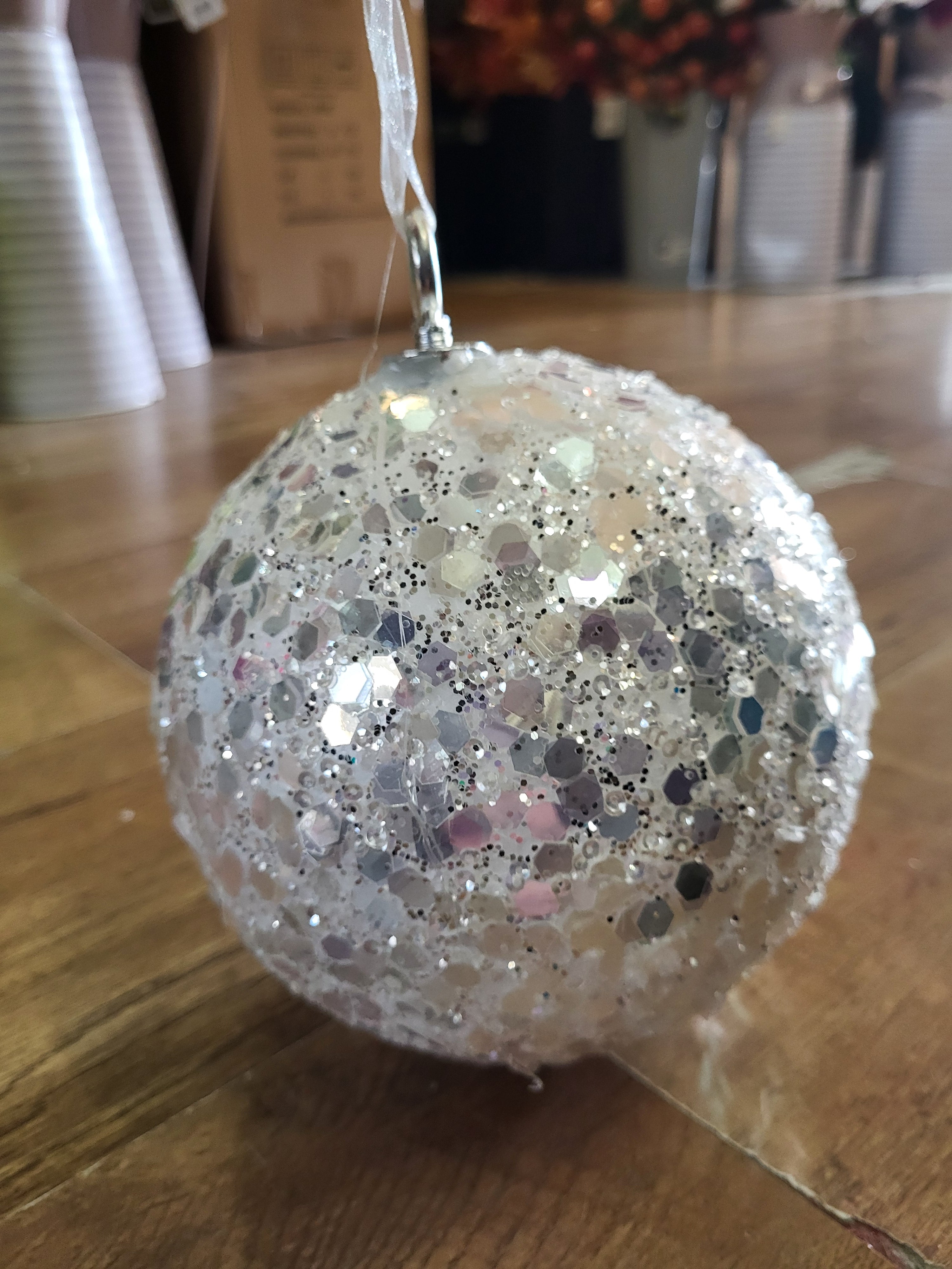 15cm white sequin bauble image 0
