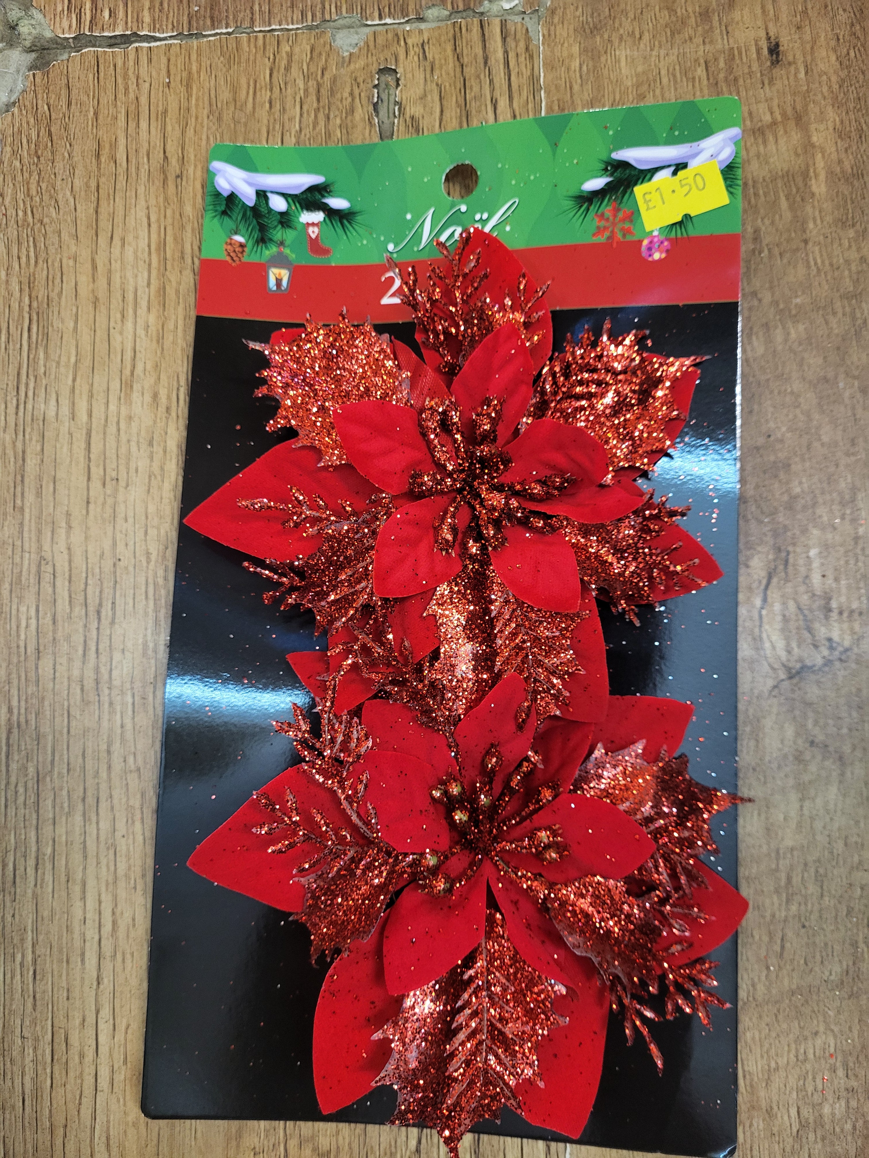Pack of 2 clip on glittered poinsettias - 3 colours available image 1