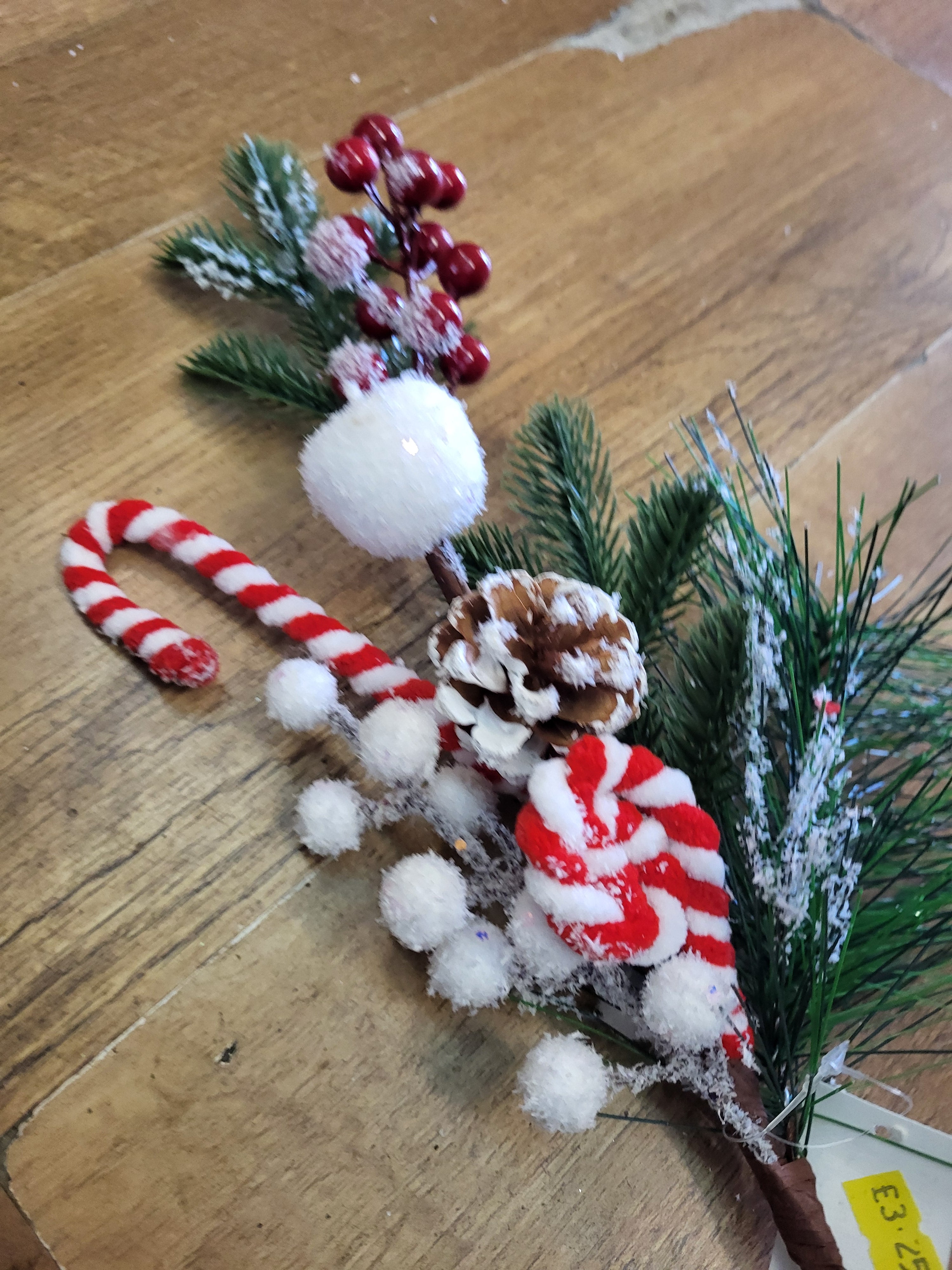 Long stem frosted Christmas spray with candy canes image 2