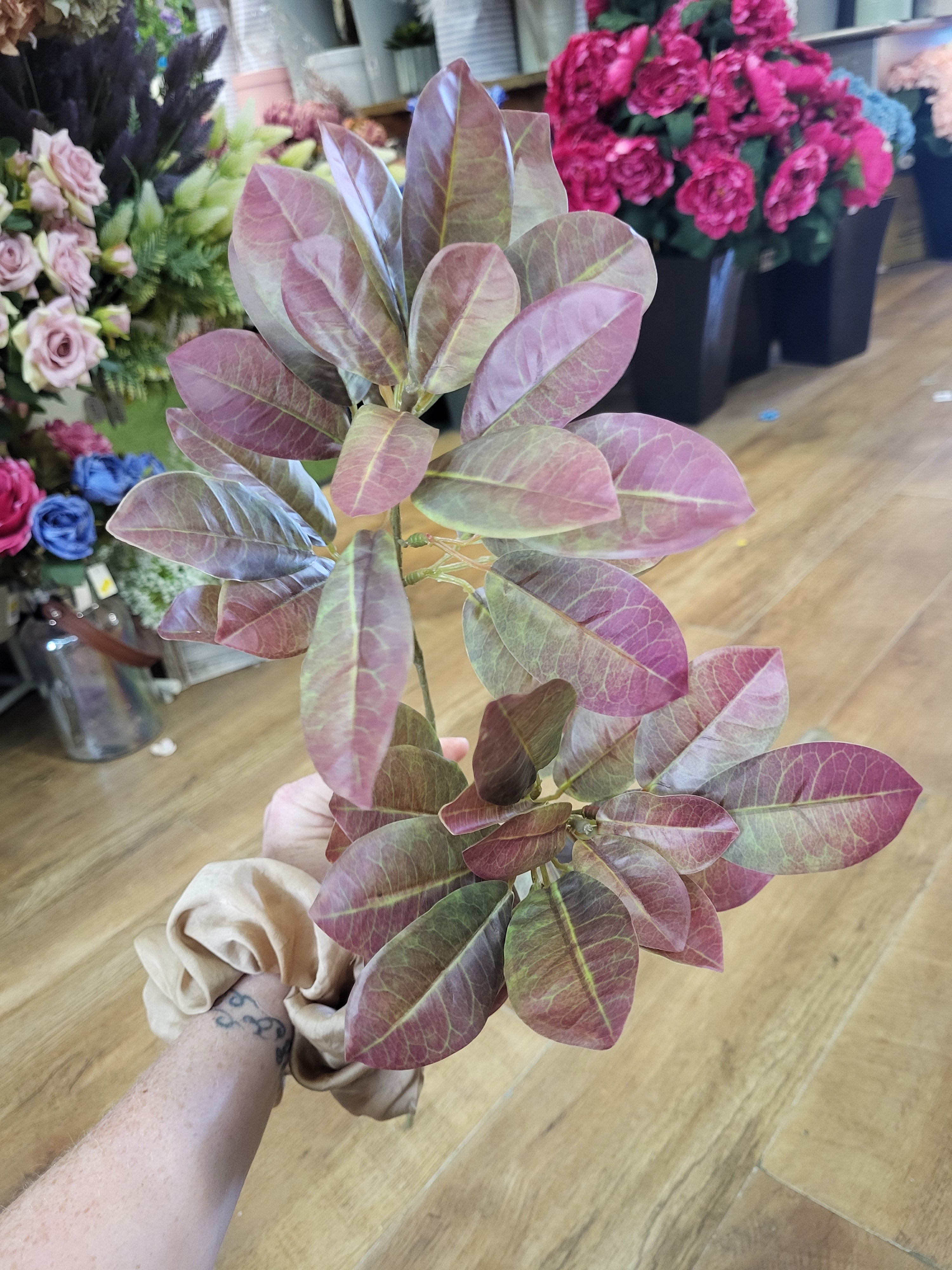 Long stem red/green mountain laurel spray image 1