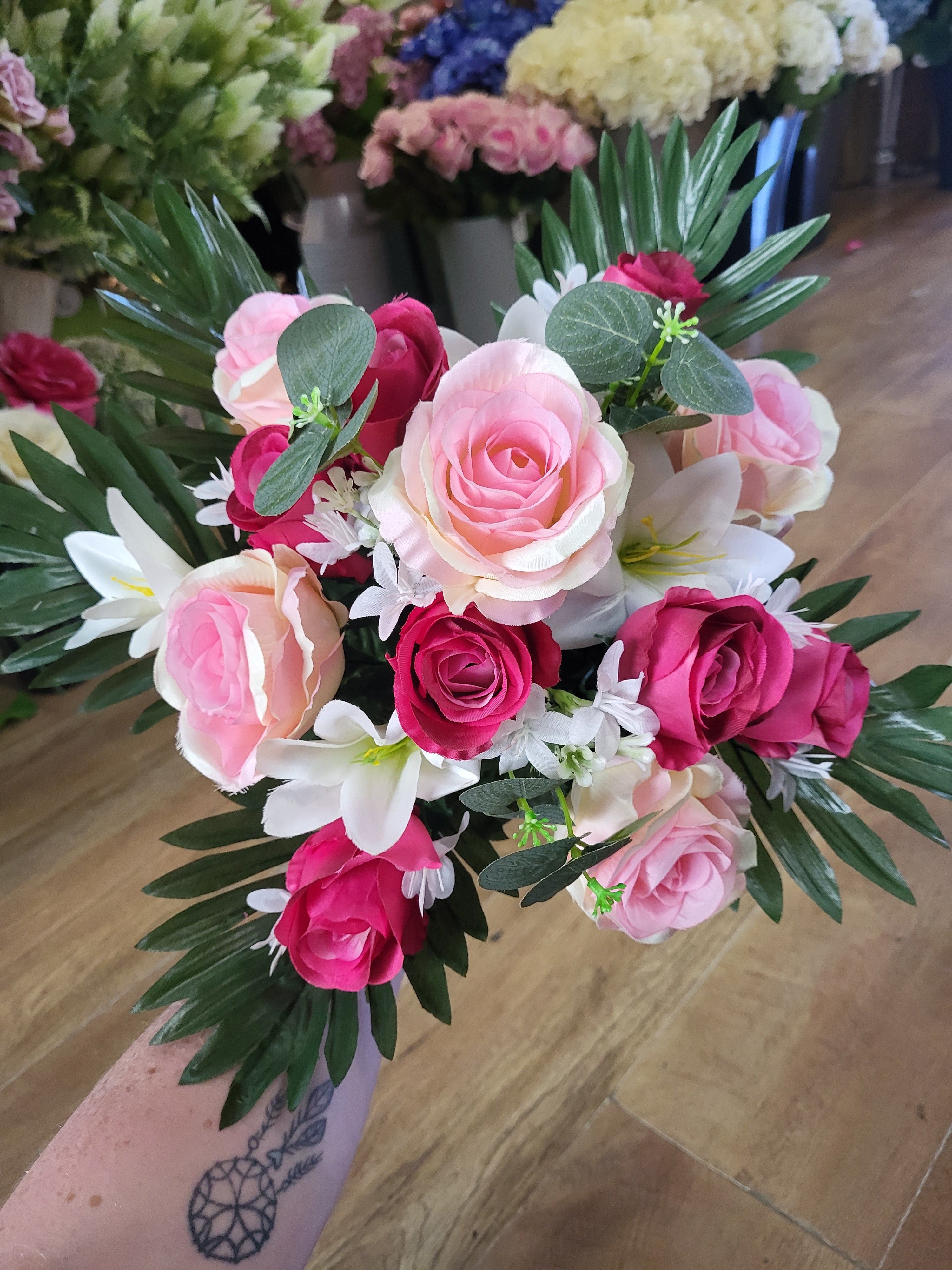 Rose/lily/eucalyptus bouquet - 2 colours available image 11