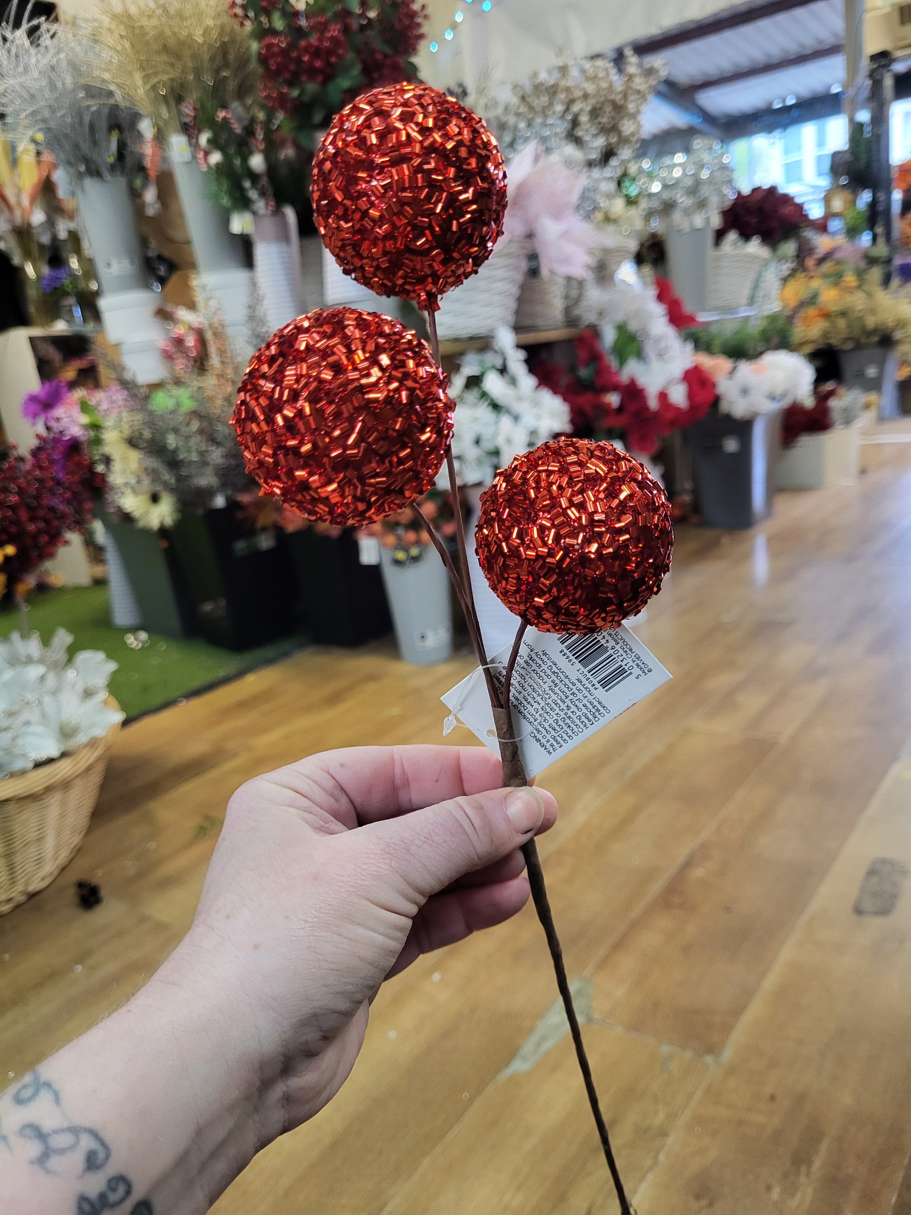 Medium length triple red beaded bauble stem  image 2