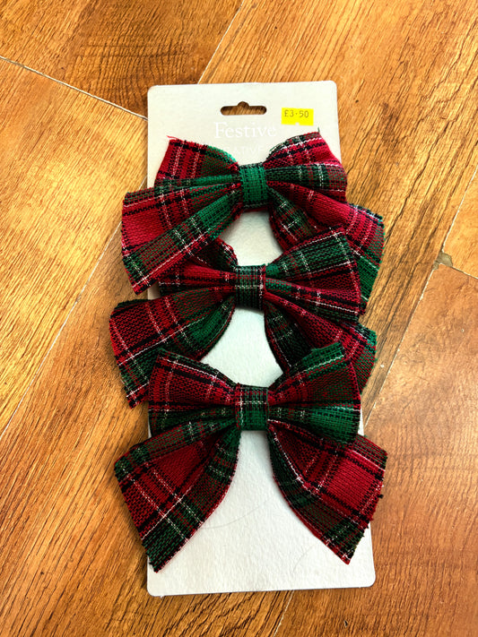 Pack of 3 tie on tartan bows