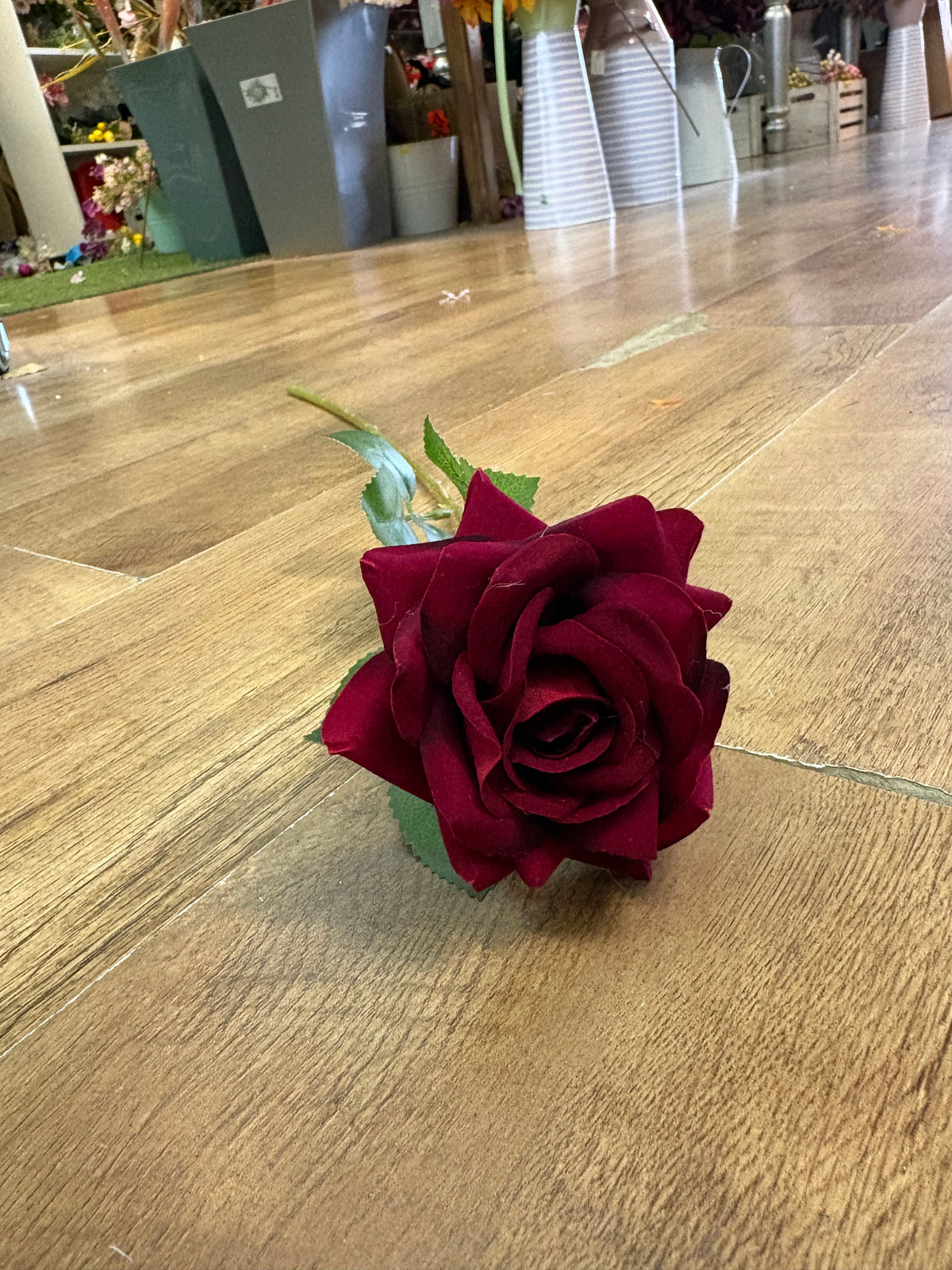 Dark red single velvet rose