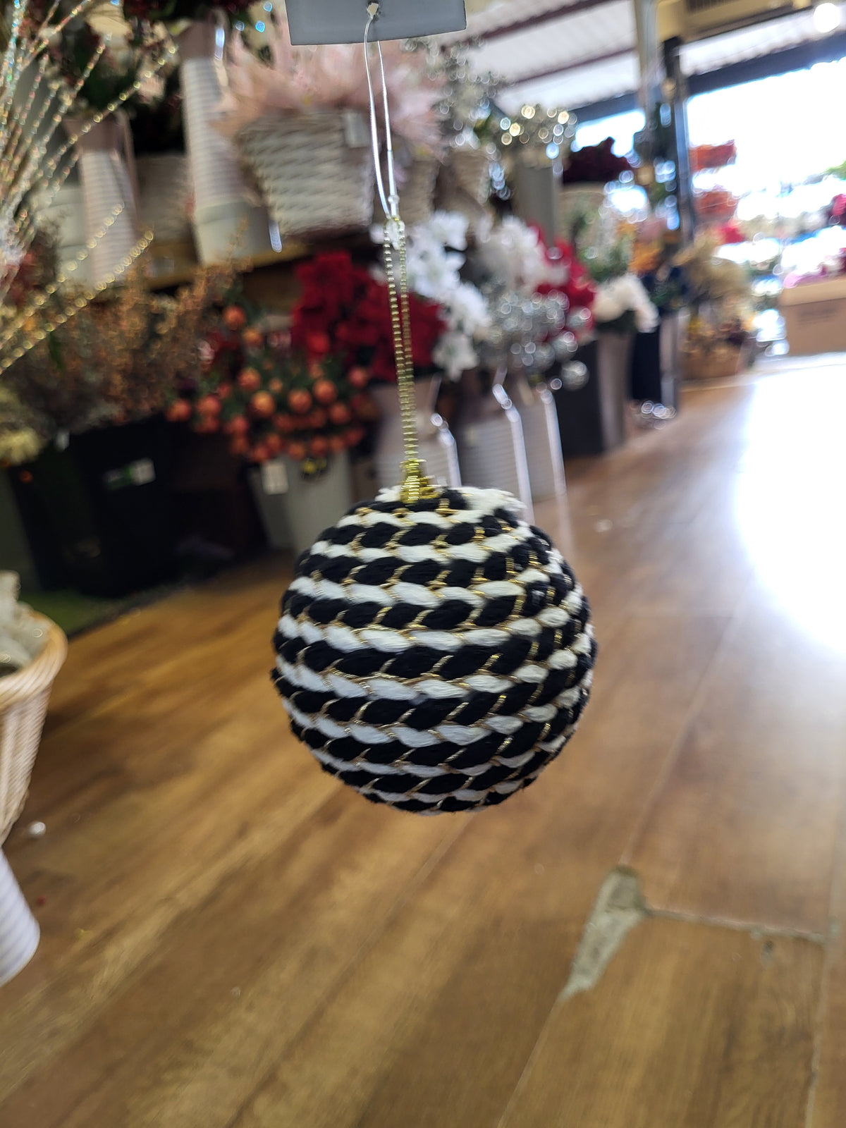 8cm black/white/gold rope bauble image 2