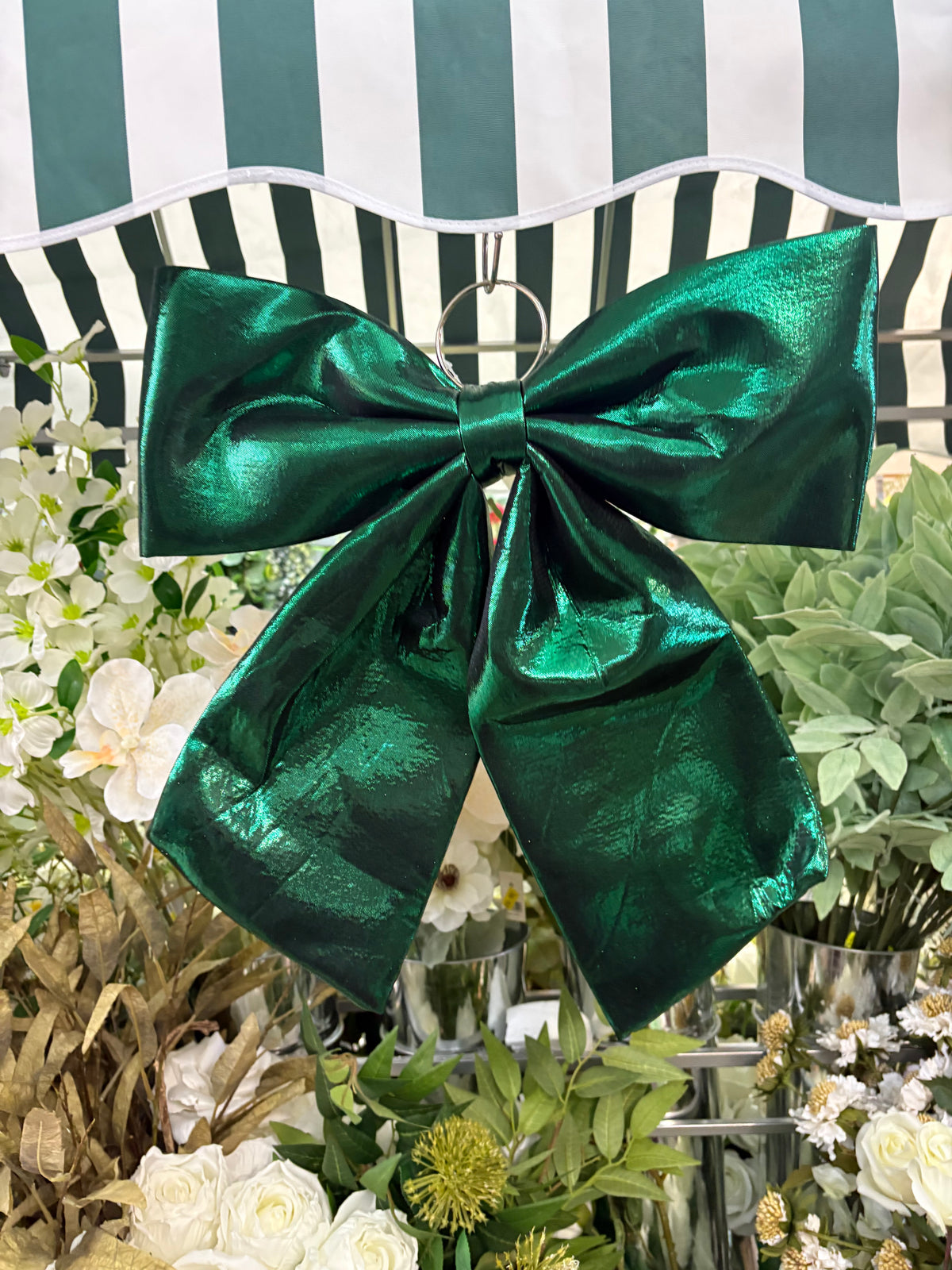 Large 44cm shiny green Christmas bow
