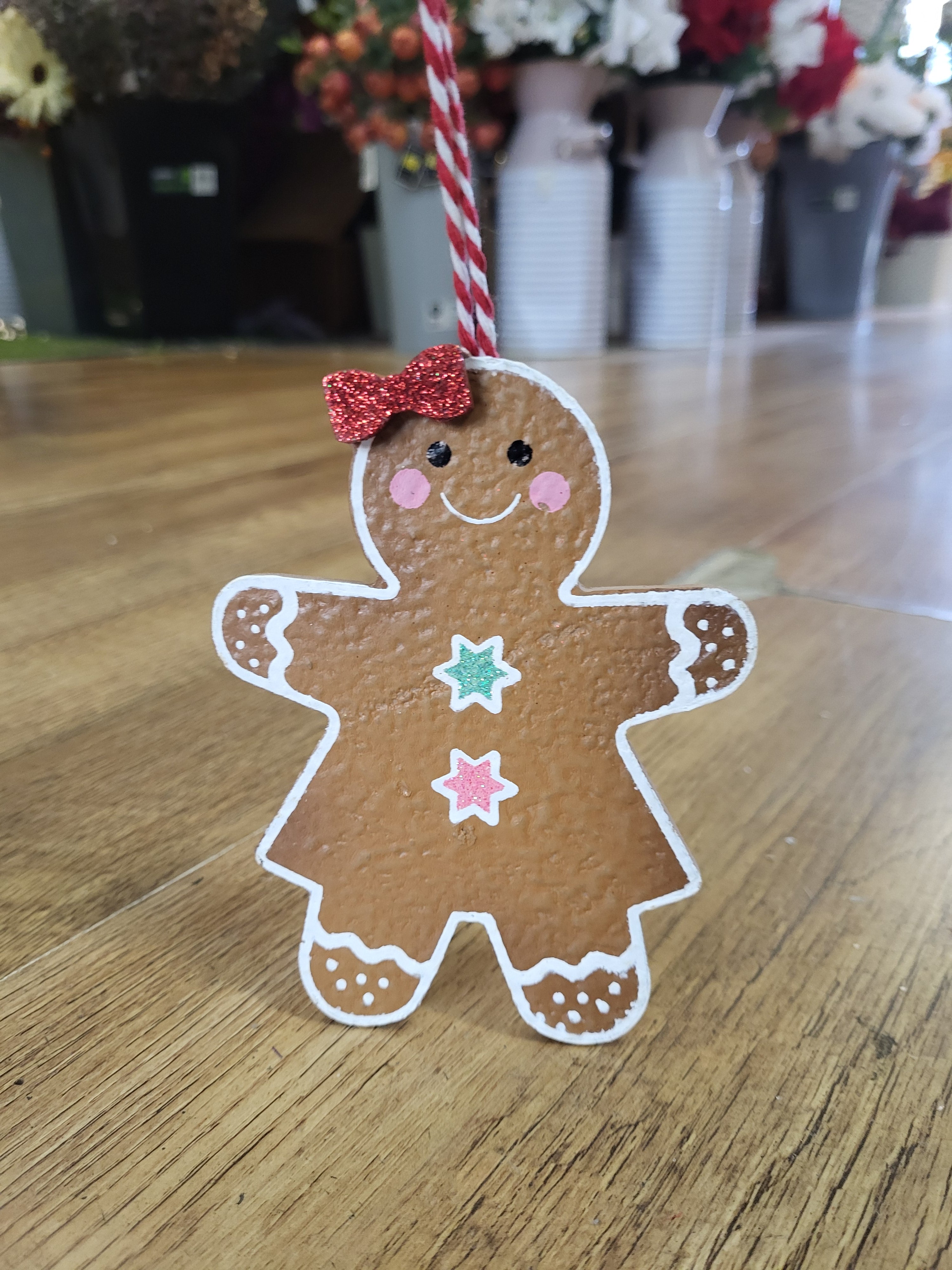 13cm gingerbread girl hanging wooden decoration image 0