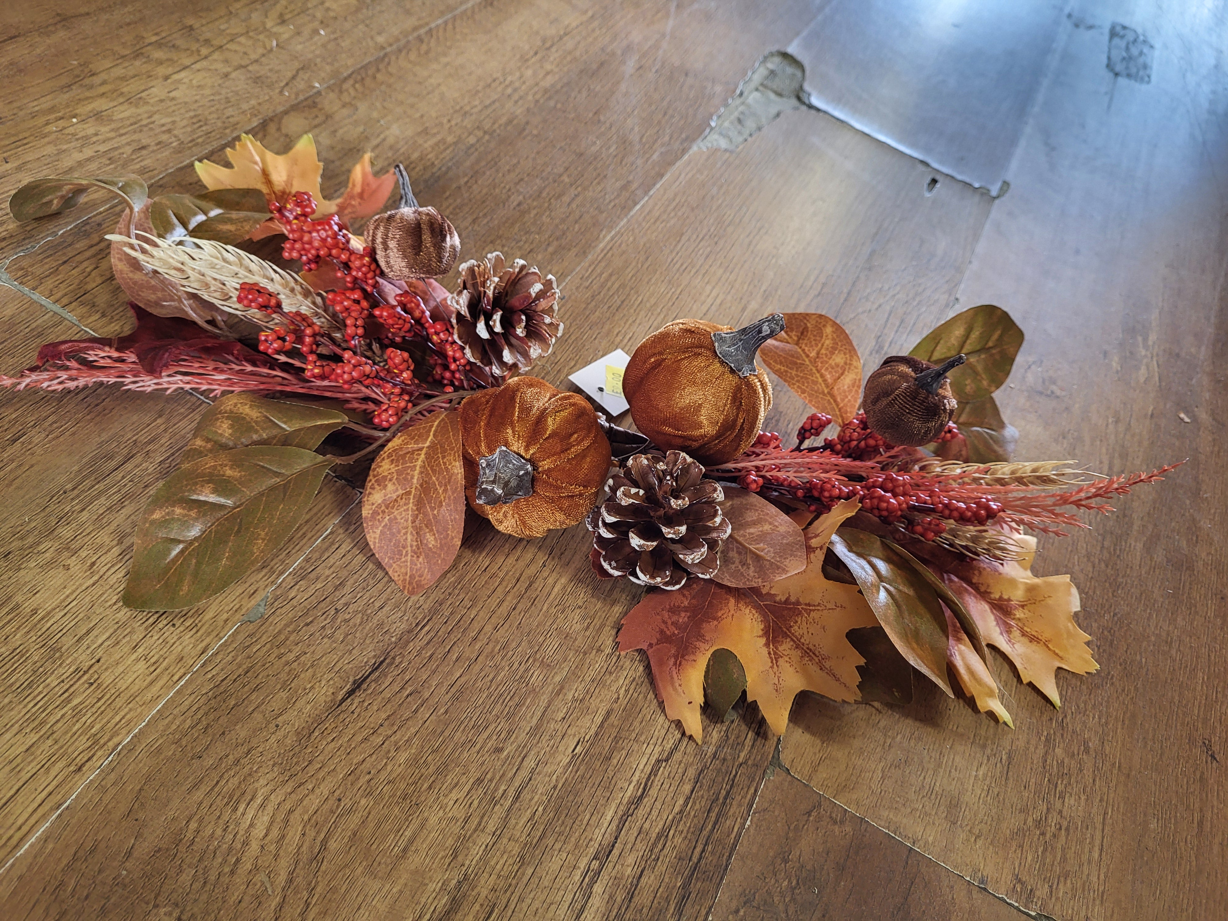 Velvet pumpkins, cones and mixed autumnal foliage/berries swag image 3