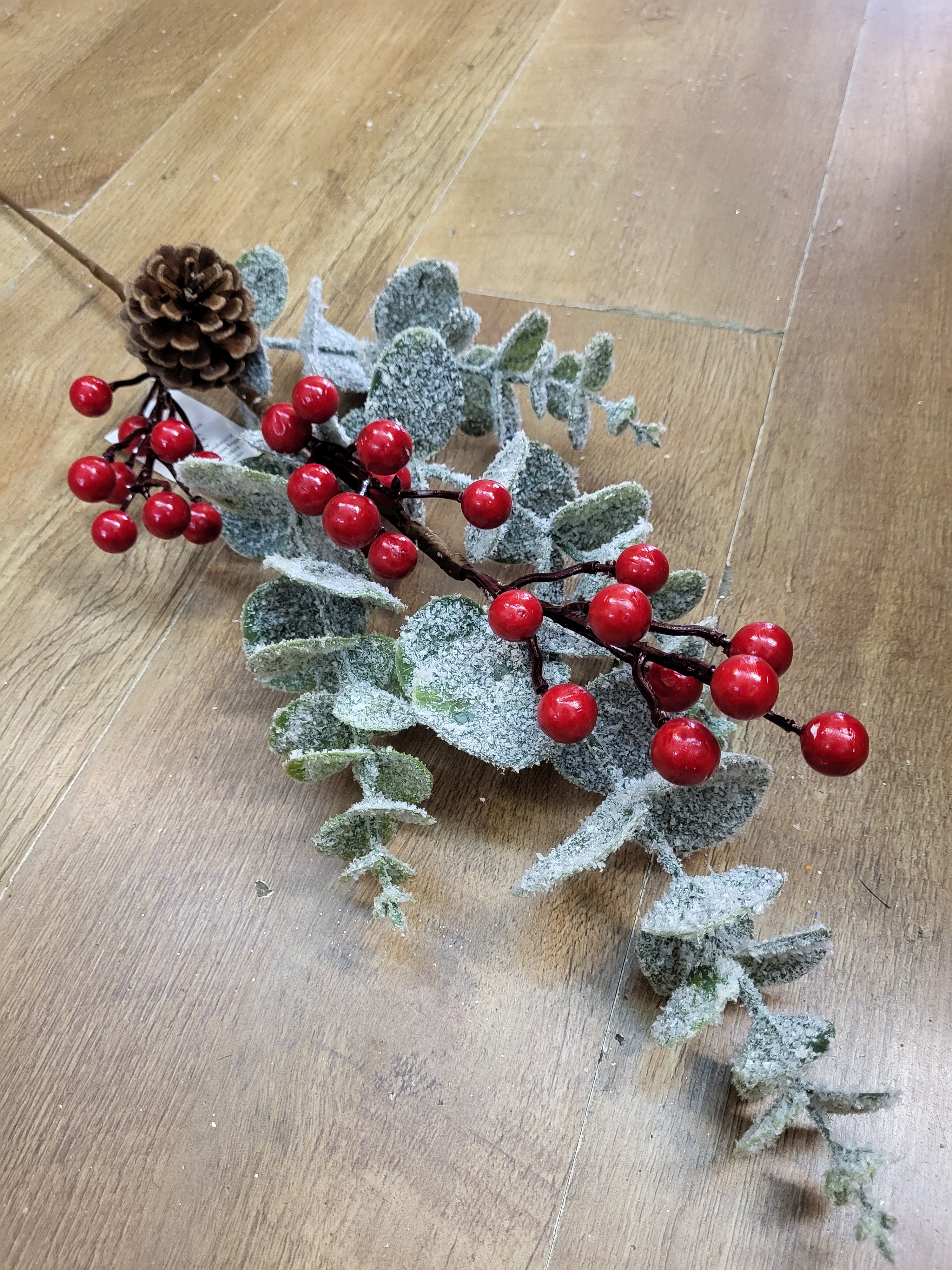 Long stem frosted eucalyptus and red berries winter branch  image 7