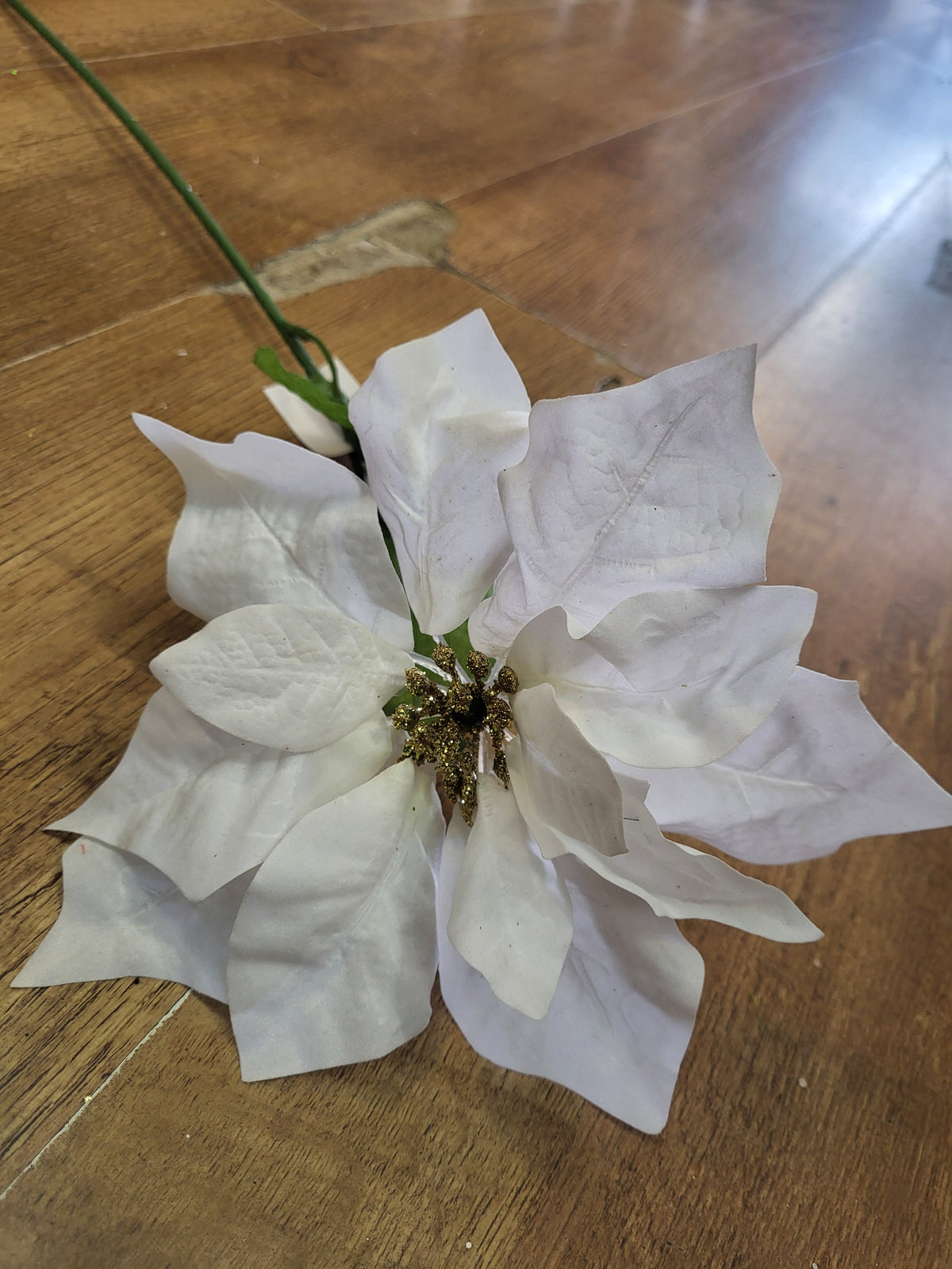 Long stem large headed poinsettia with glittered centre - 2 colours available image 5