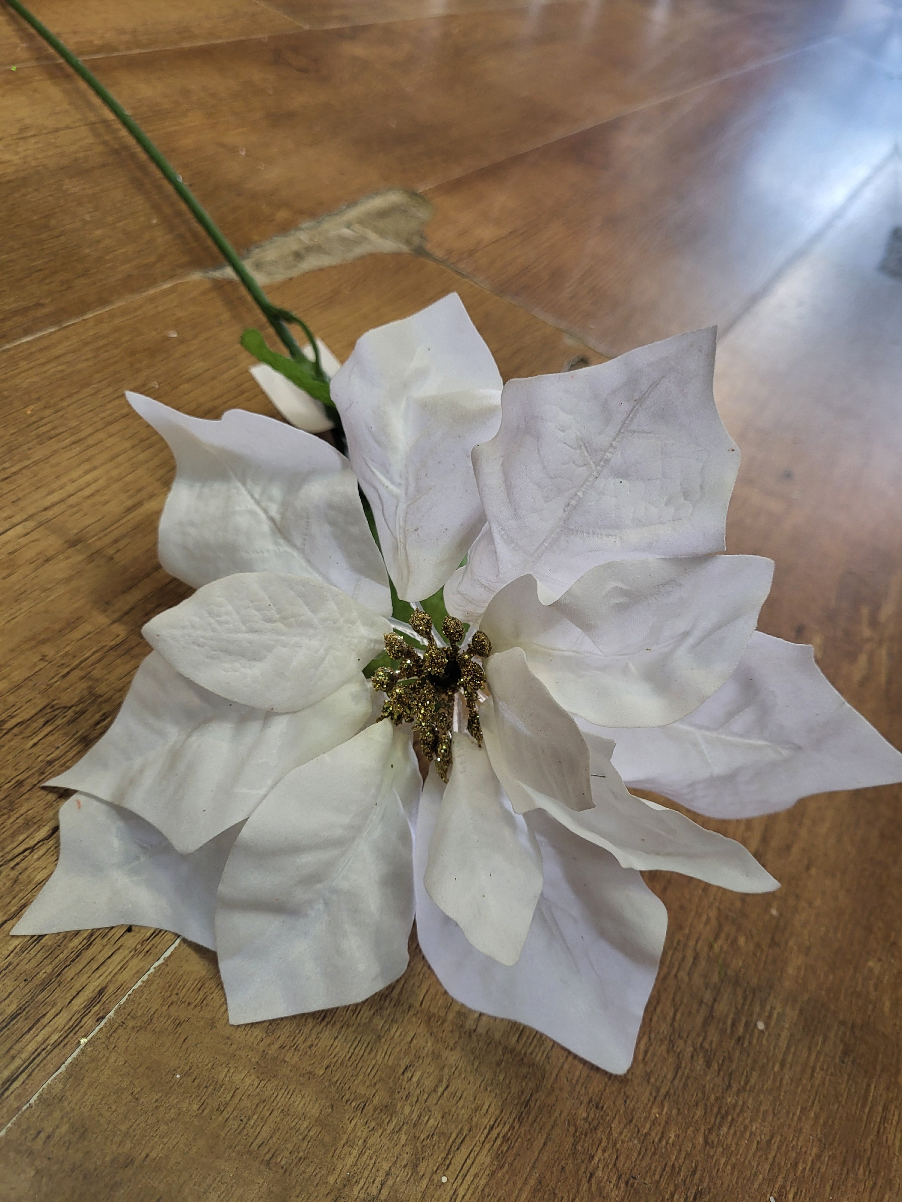 Long stem large headed poinsettia with glittered centre - 2 colours available image 5