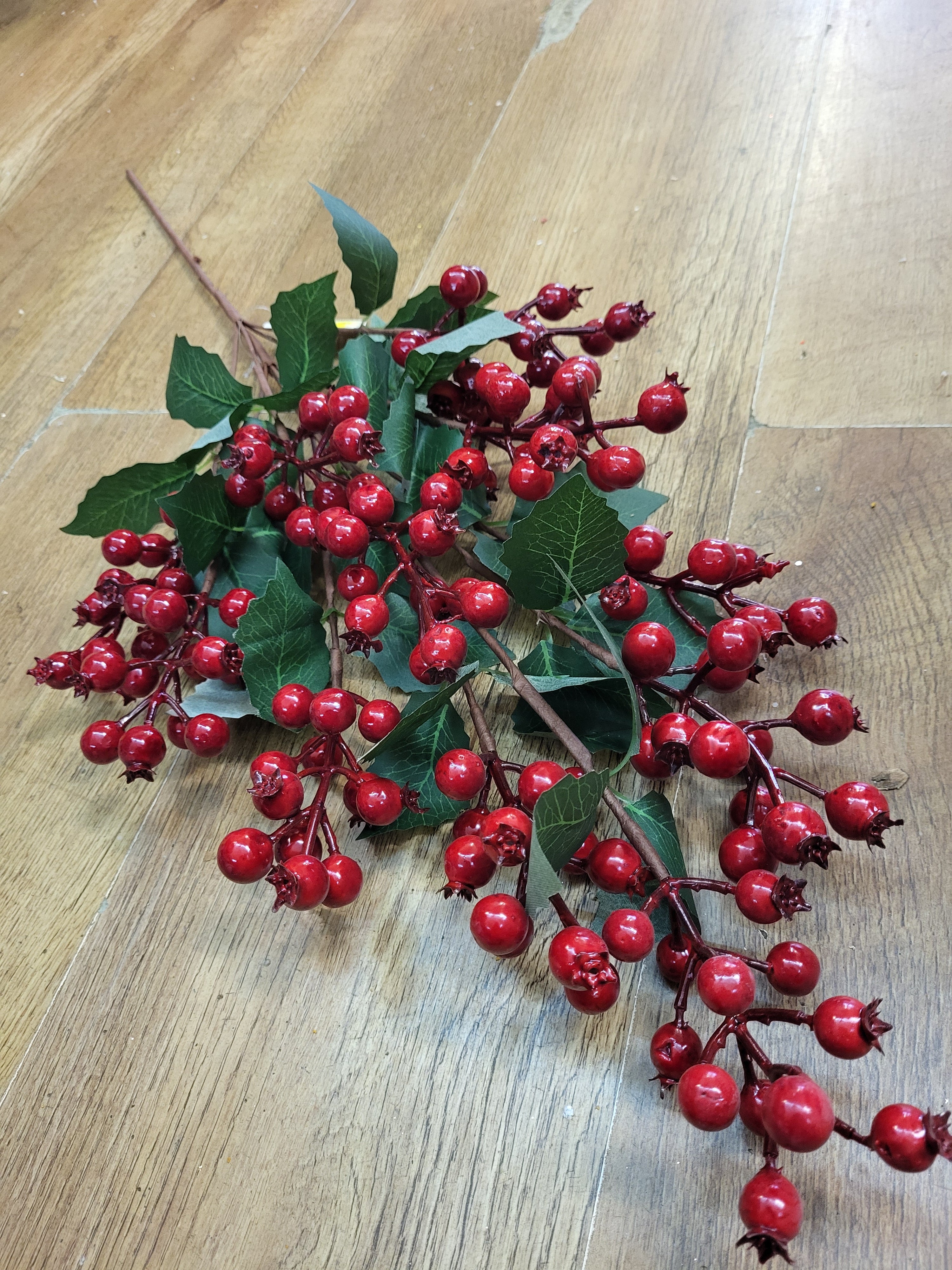 77cm tall premium red berry and holly branch image 0