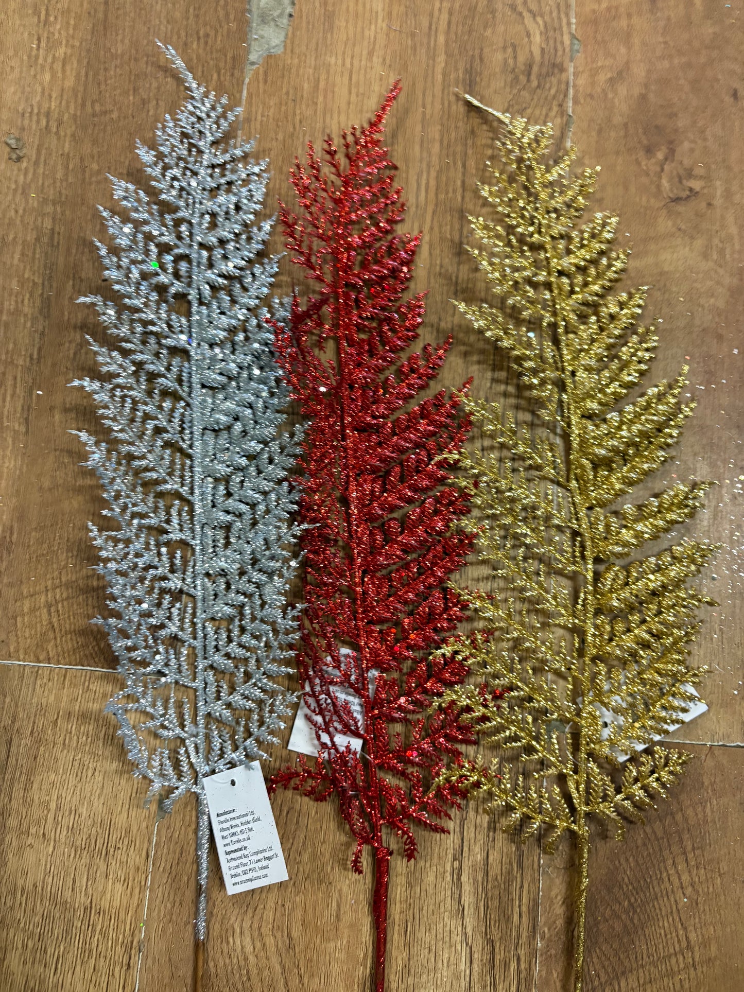 80cm tall glittered fern stem - 3 colours available