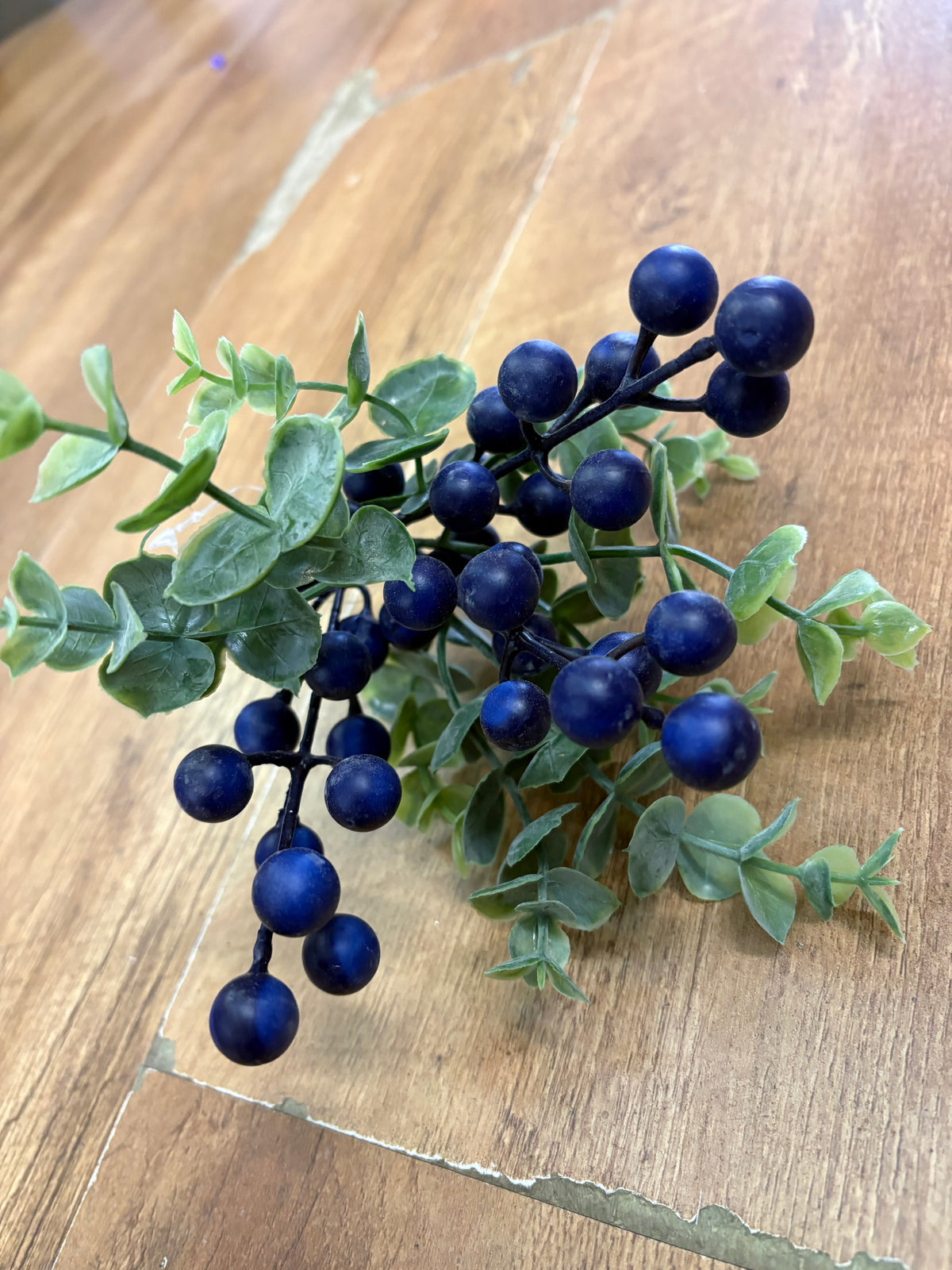 24cm Blue berry and eucalyptus pick