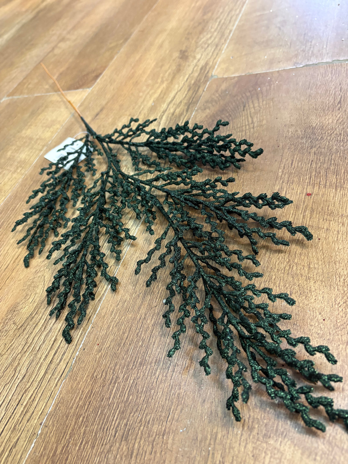 65cm dark green glitter wavy spray