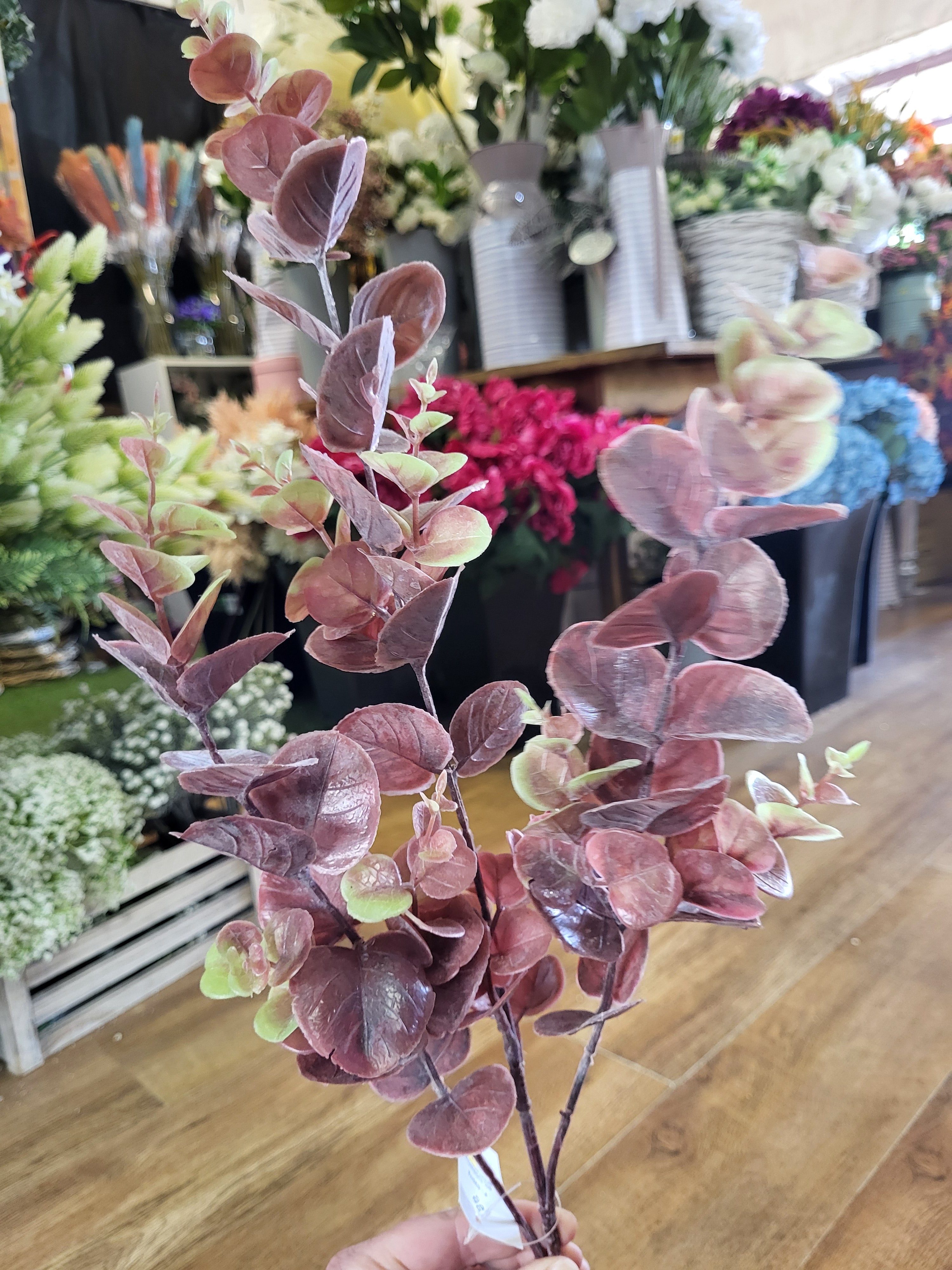 Long stem plastic Reddish brown eucalyptus spray  image 0