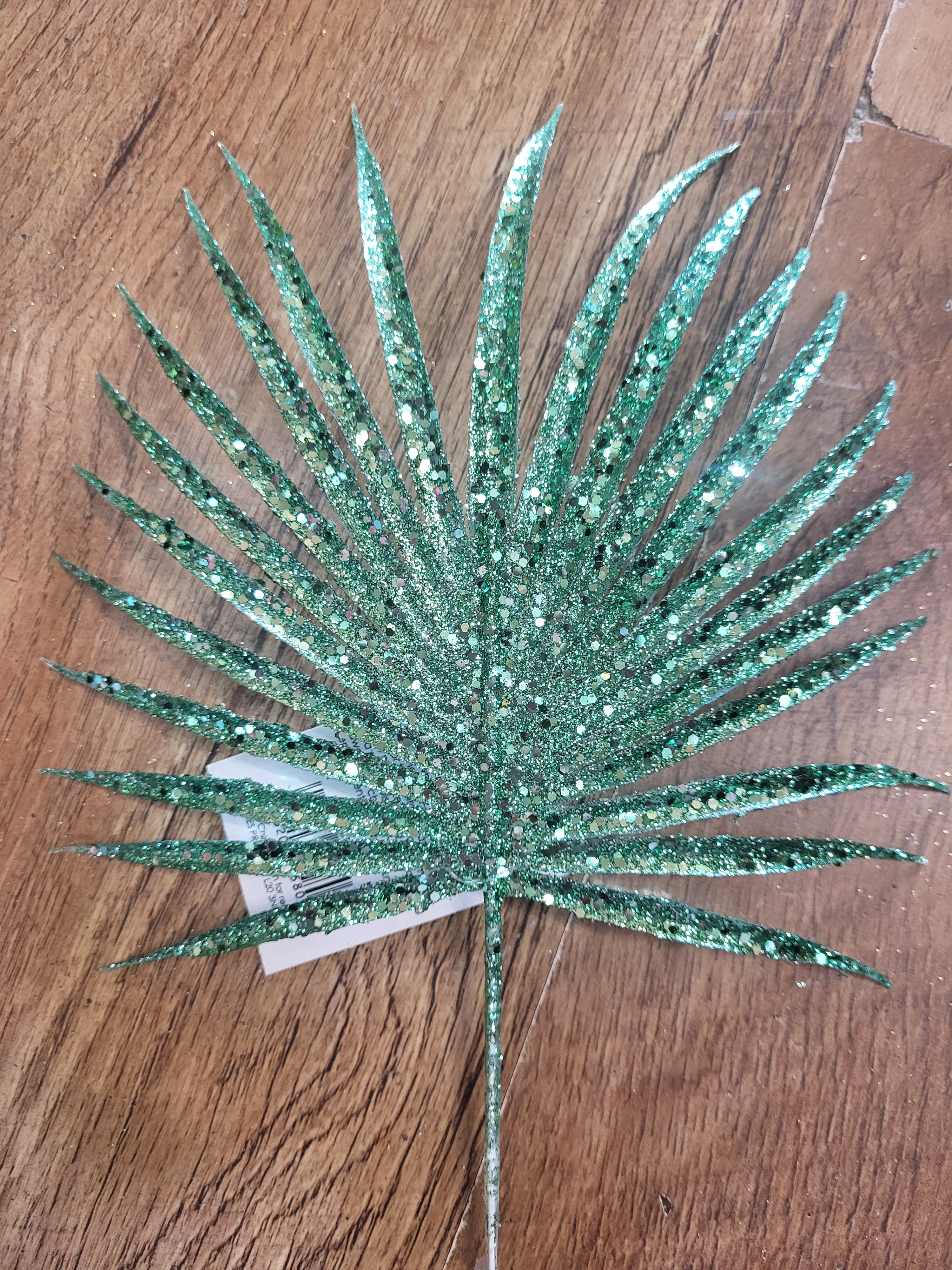 Green glittered palm leaf pick image 3