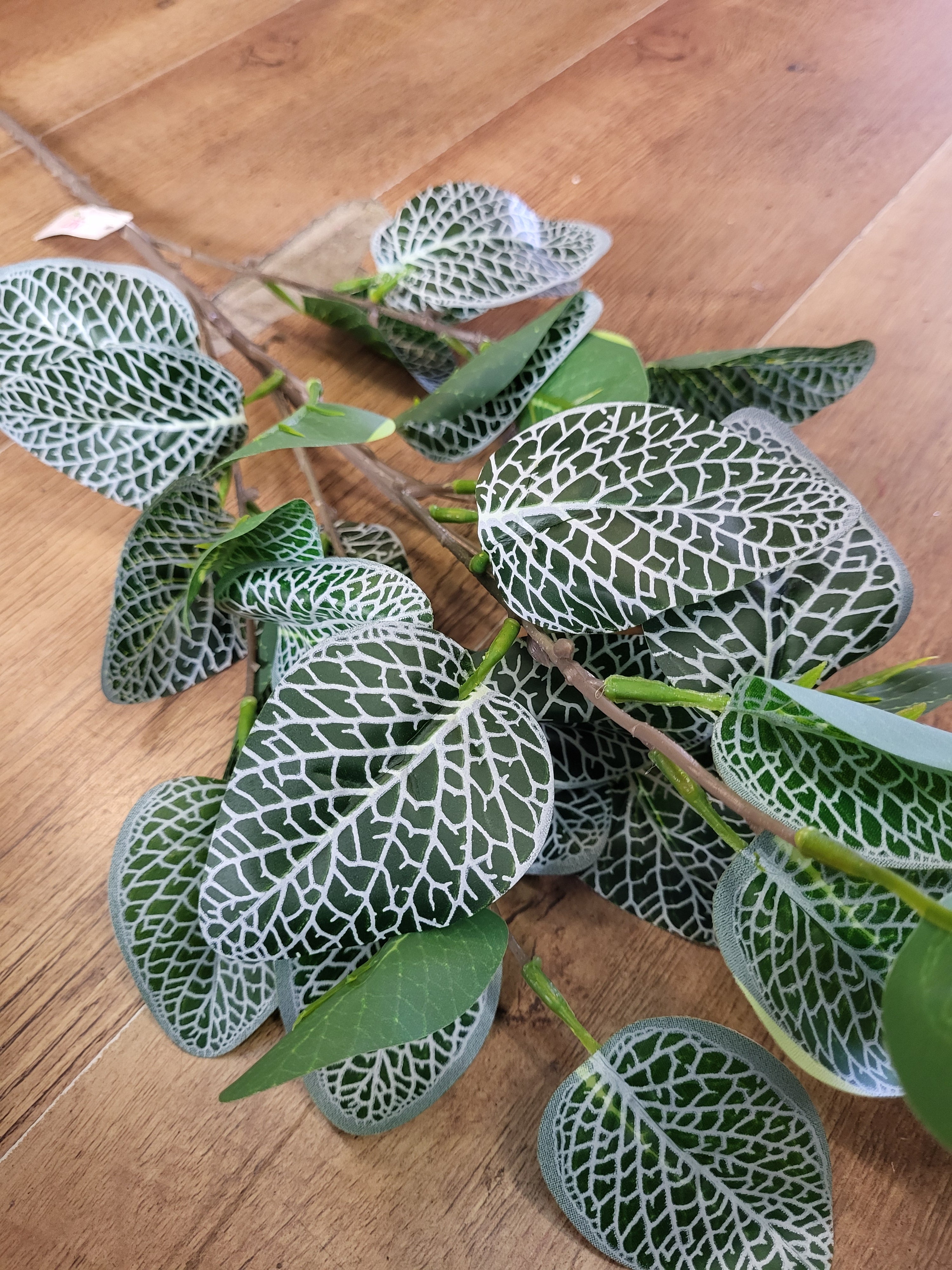 Long stem white and green printed leaf spray image 0