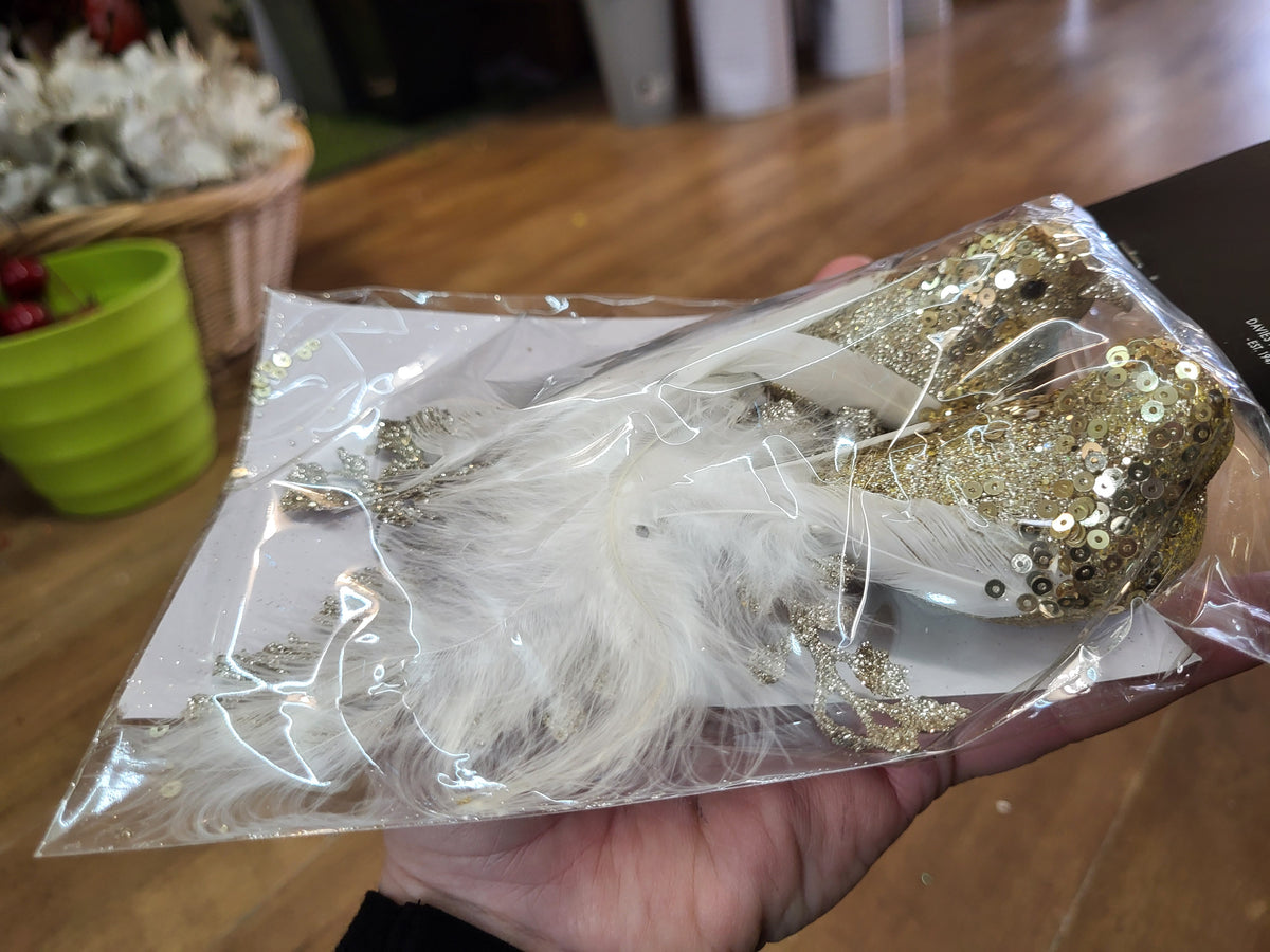 Pack of 2 gold glitter and feathered fancy clip on birds image 1