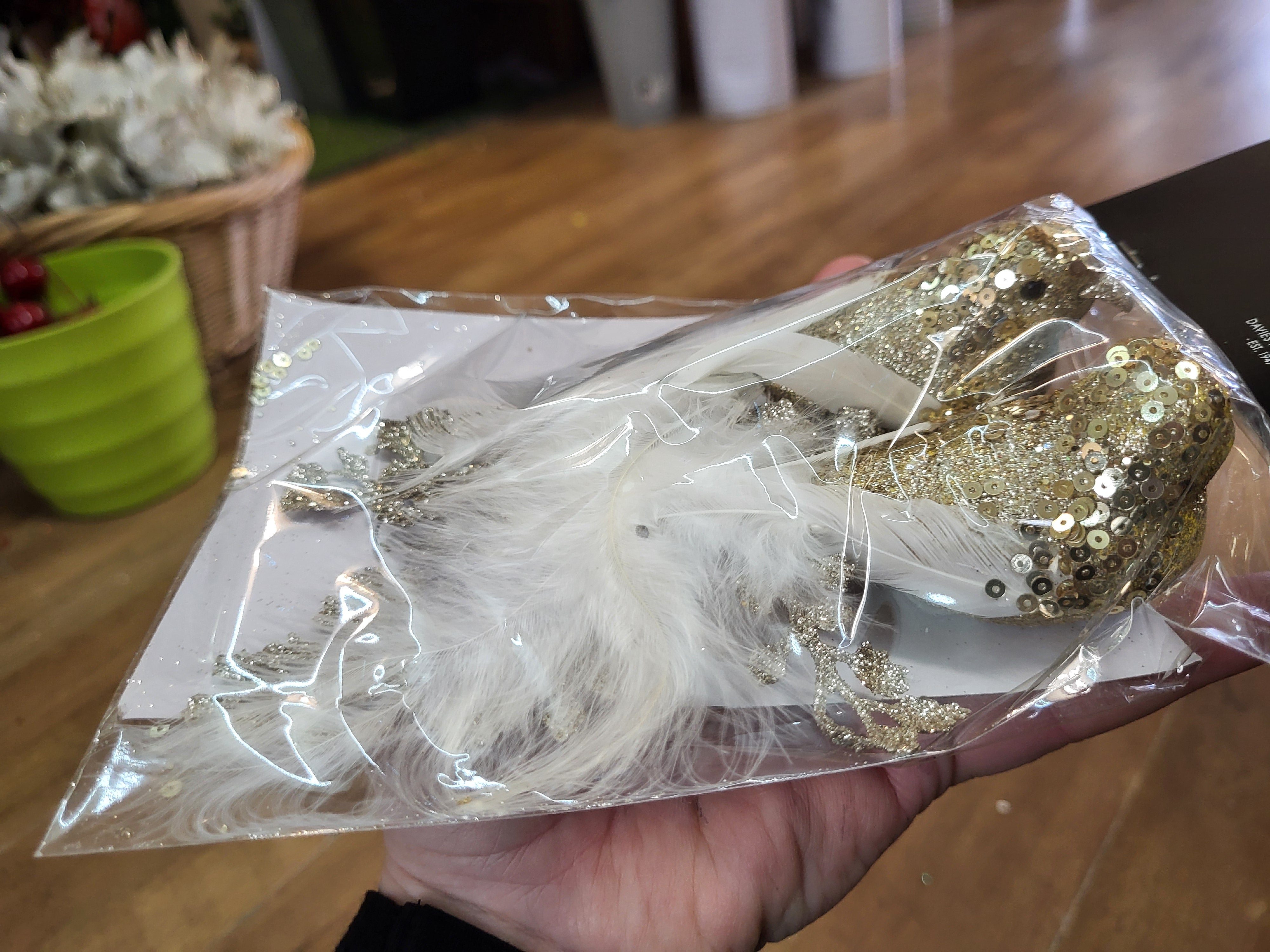 Pack of 2 gold glitter and feathered fancy clip on birds image 1