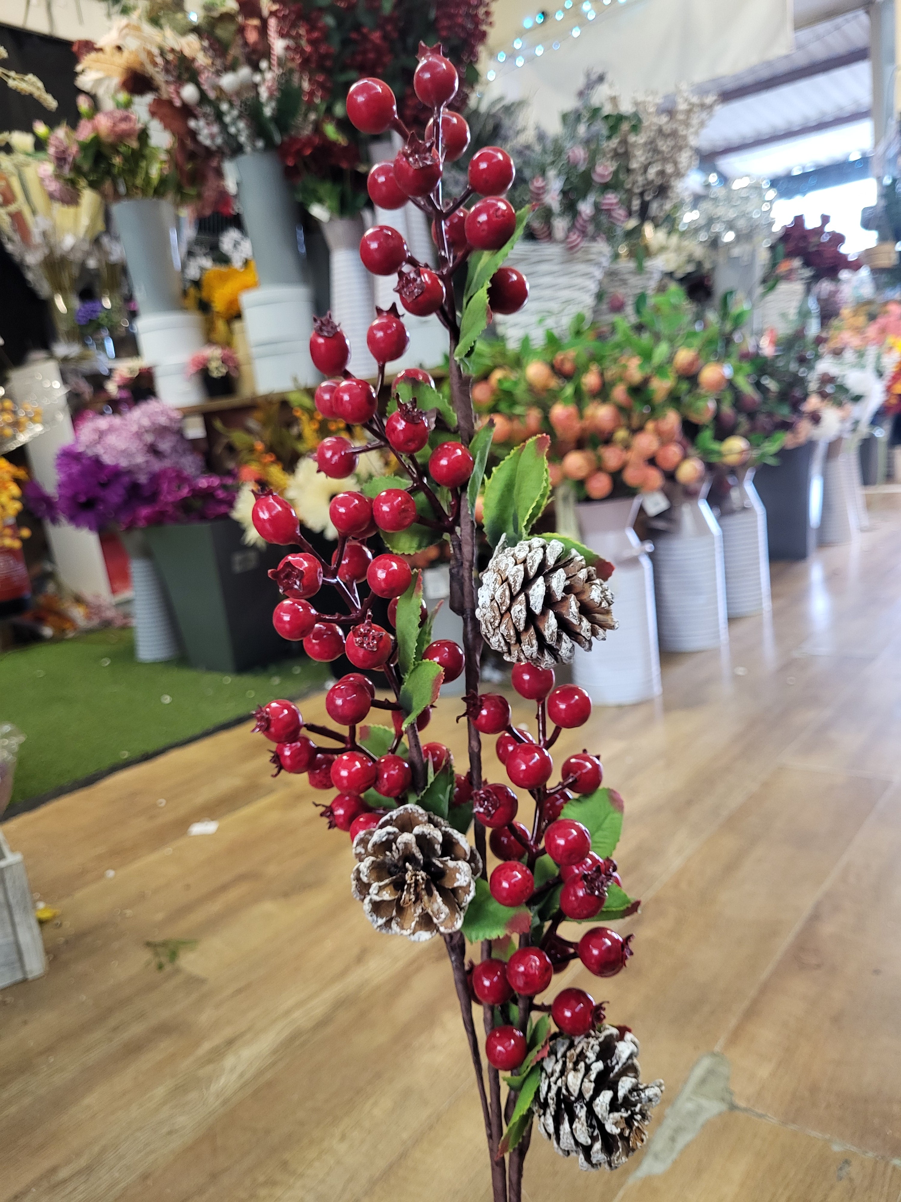 Long stem red berry and cones branch image 3
