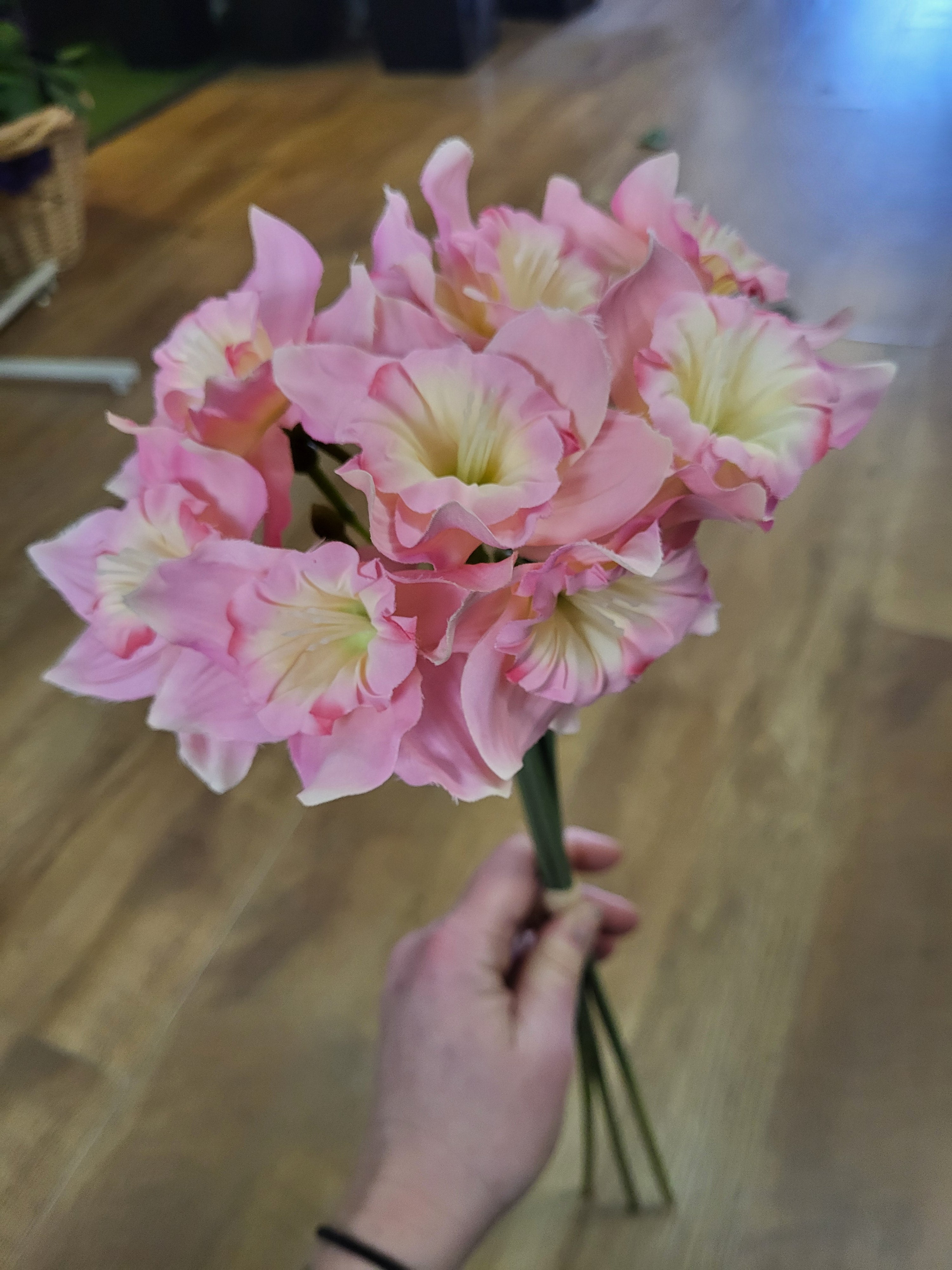 Hand tied long stem pink daffodils  image 0