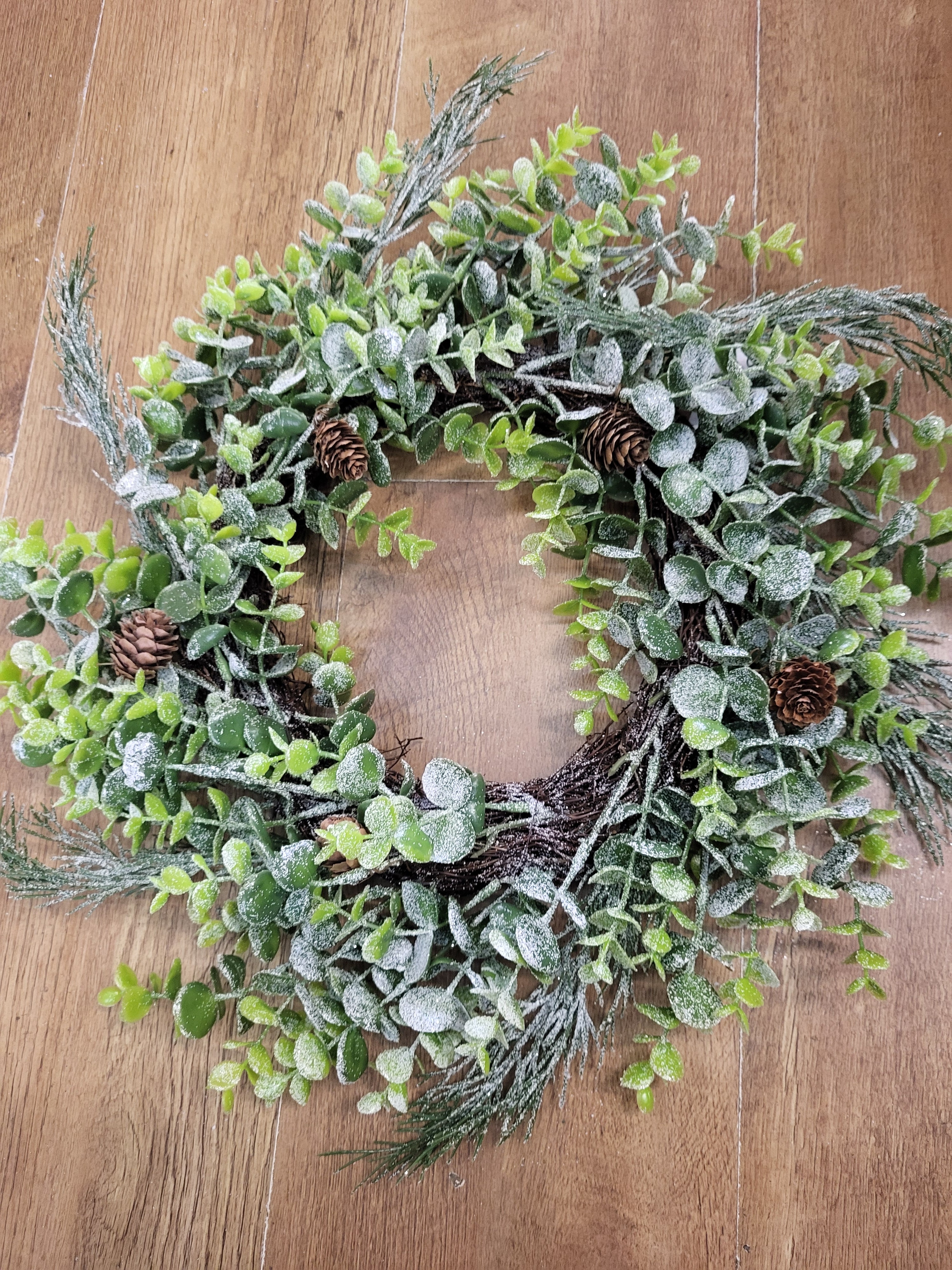 Frosted eucalyptus/cypress with miniature cones wreath  image 1