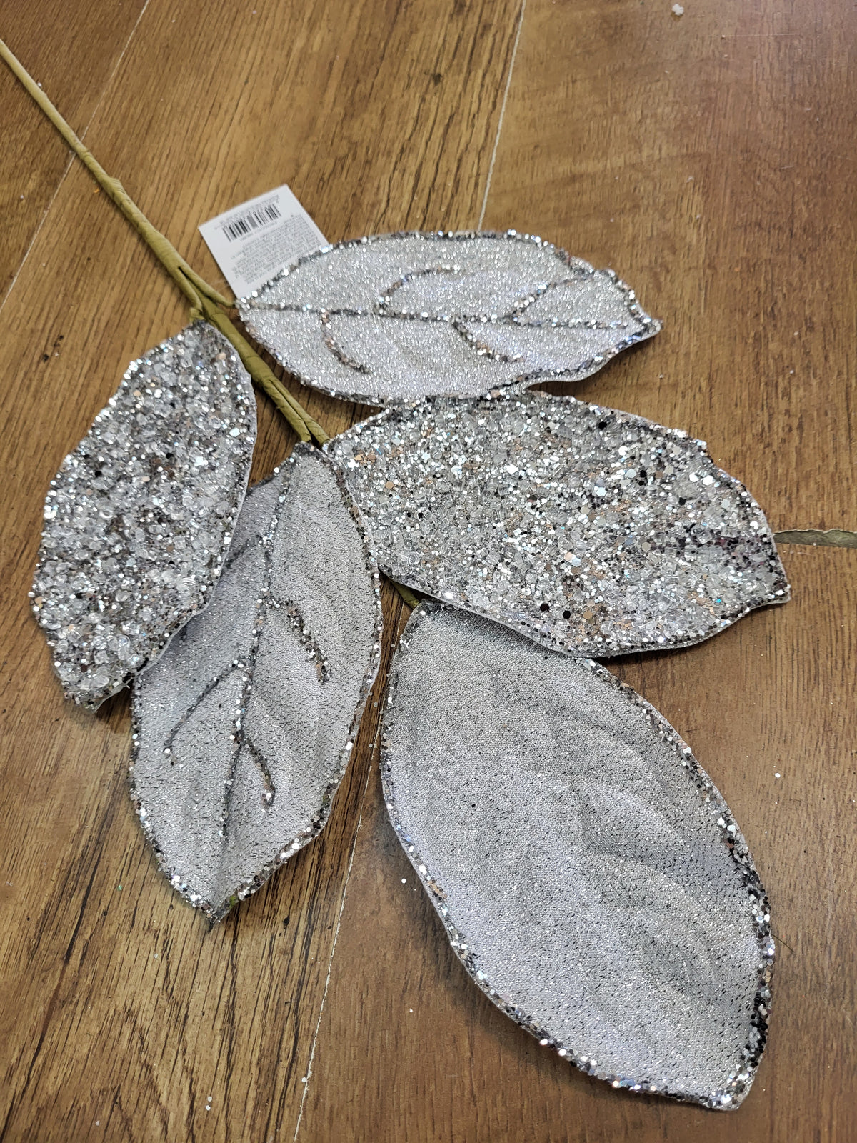 Silver glittered foliage branch  image 2