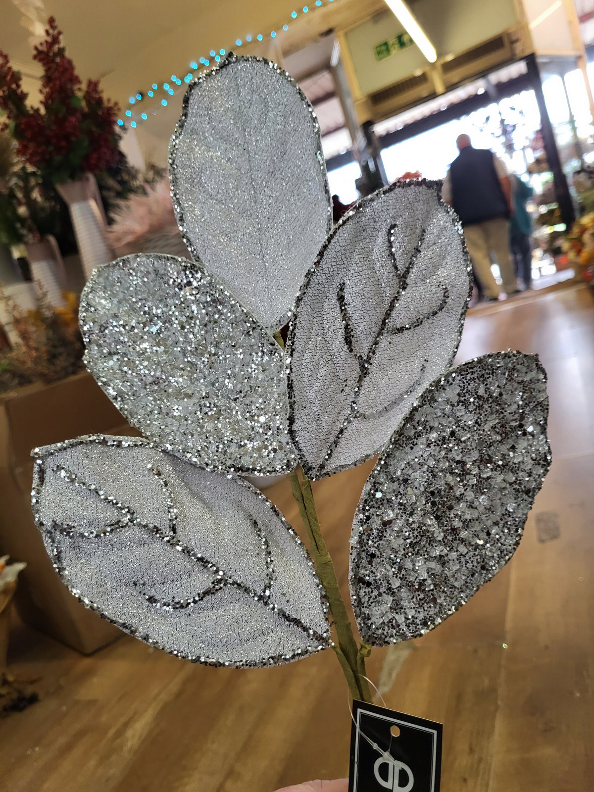 Silver glittered foliage branch  image 3