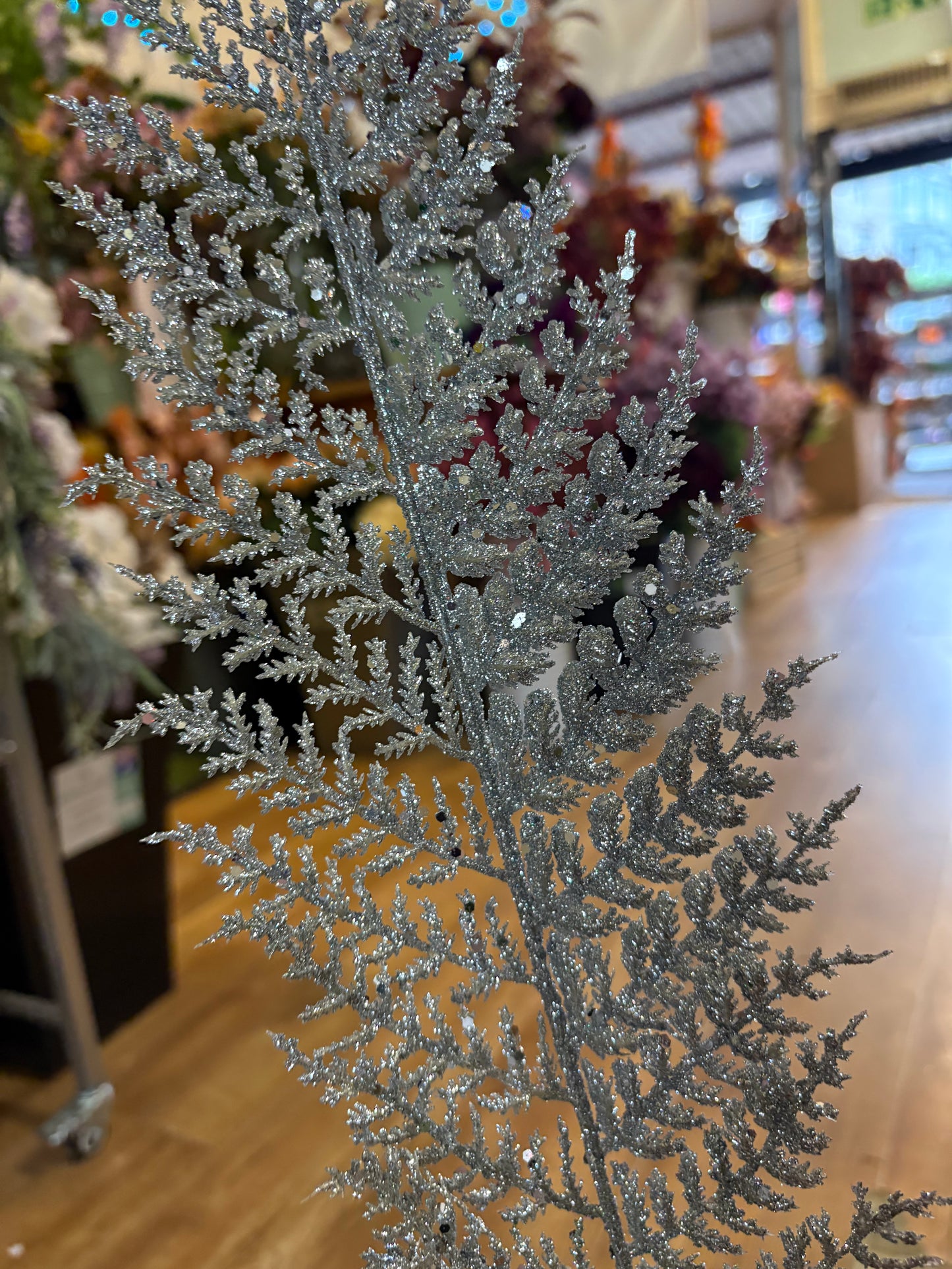 80cm tall glittered fern stem - 3 colours available