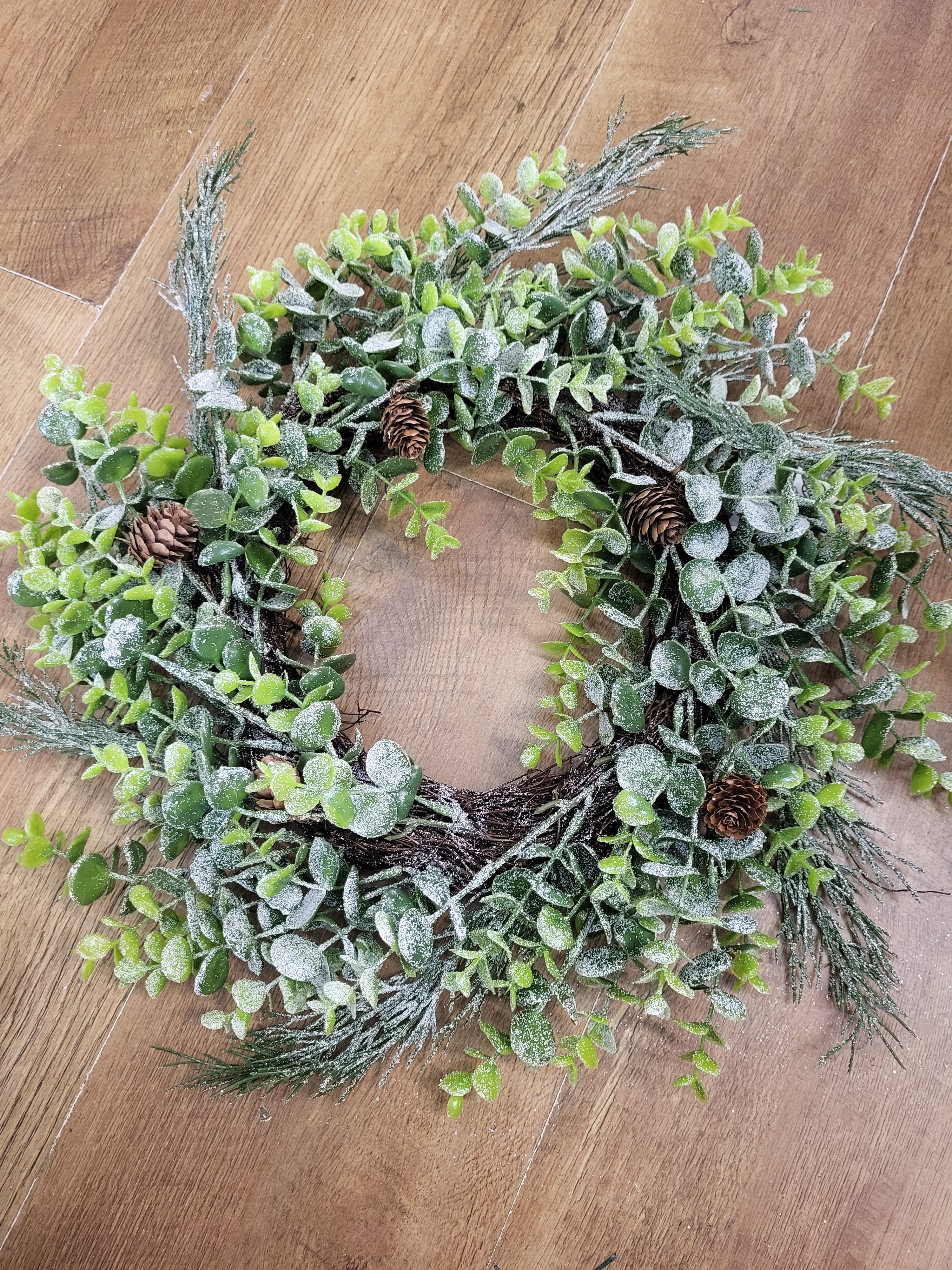 Frosted eucalyptus/cypress with miniature cones wreath  image 0