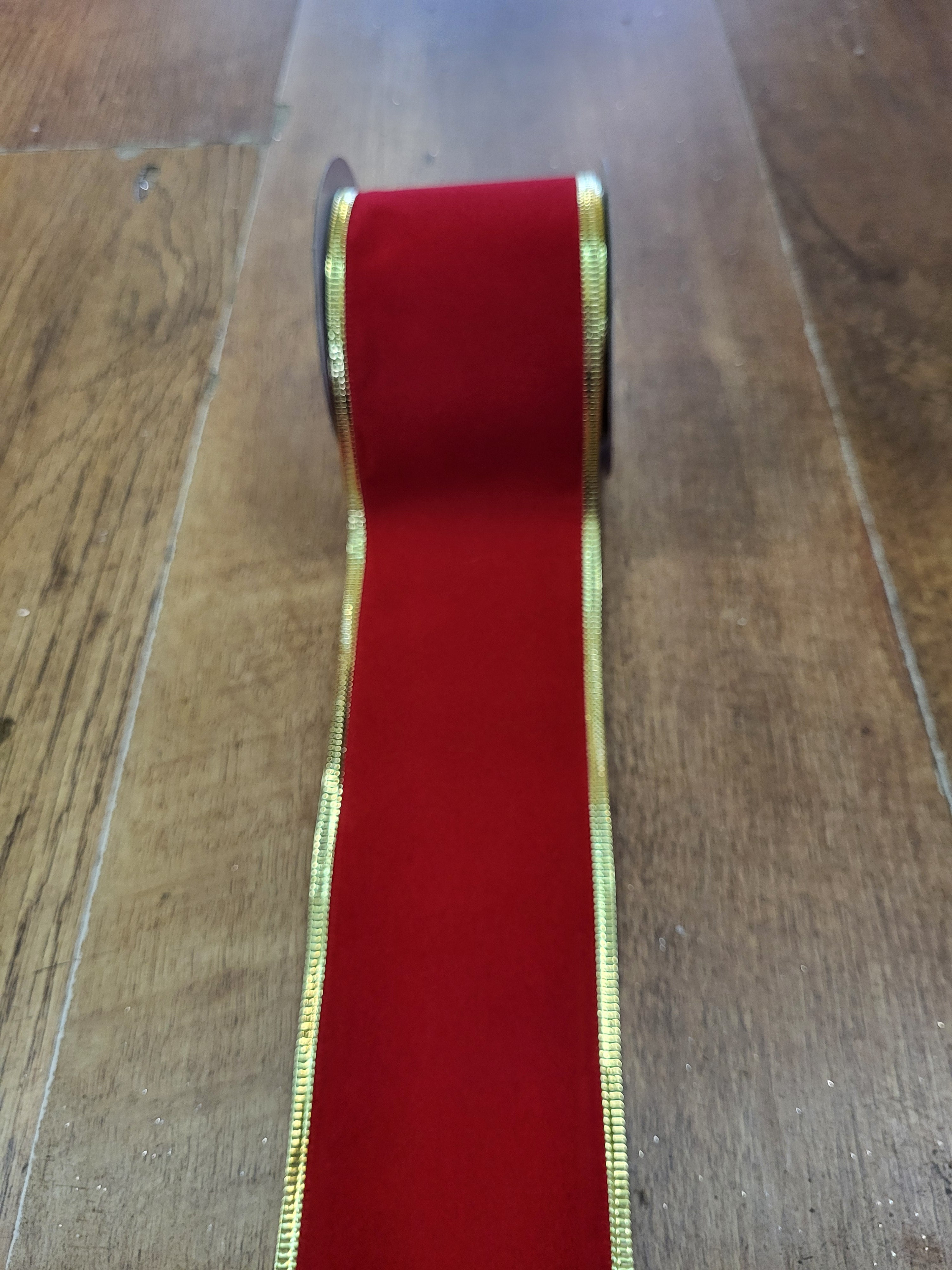 2.7m approx. roll of red velvet wired ribbon image 0