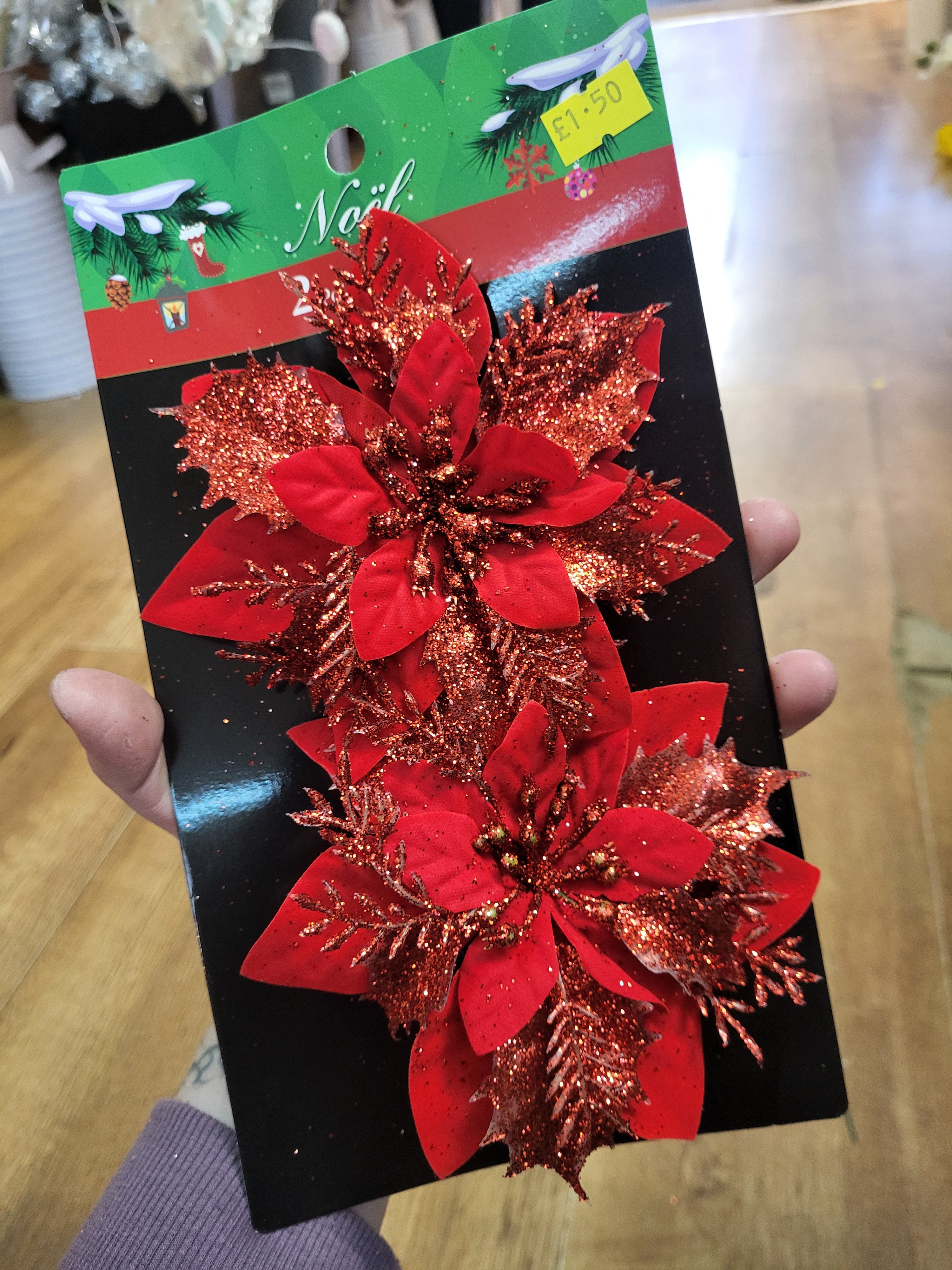 Pack of 2 clip on glittered poinsettias - 3 colours available image 2