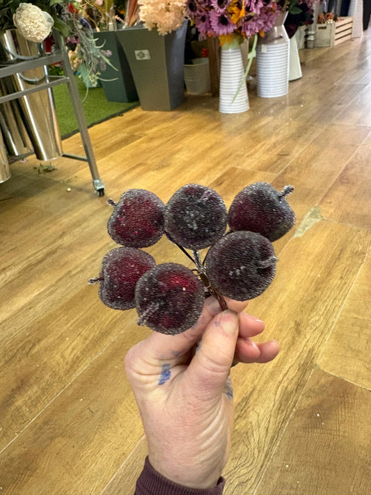 Bundle of 6 small frosted burgundy apple picks
