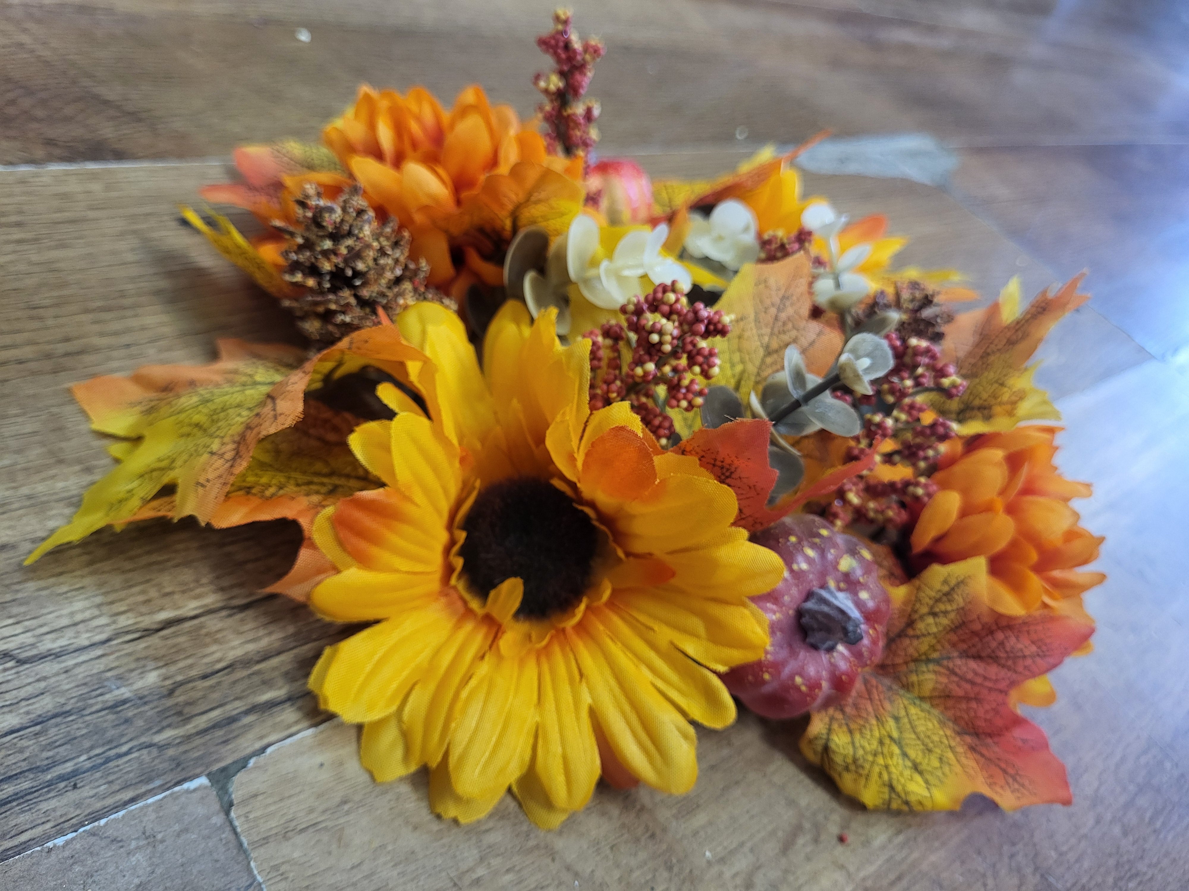 Autumn pumkin/flower/foliage mix candle ring - 2 colours/styles available image 6