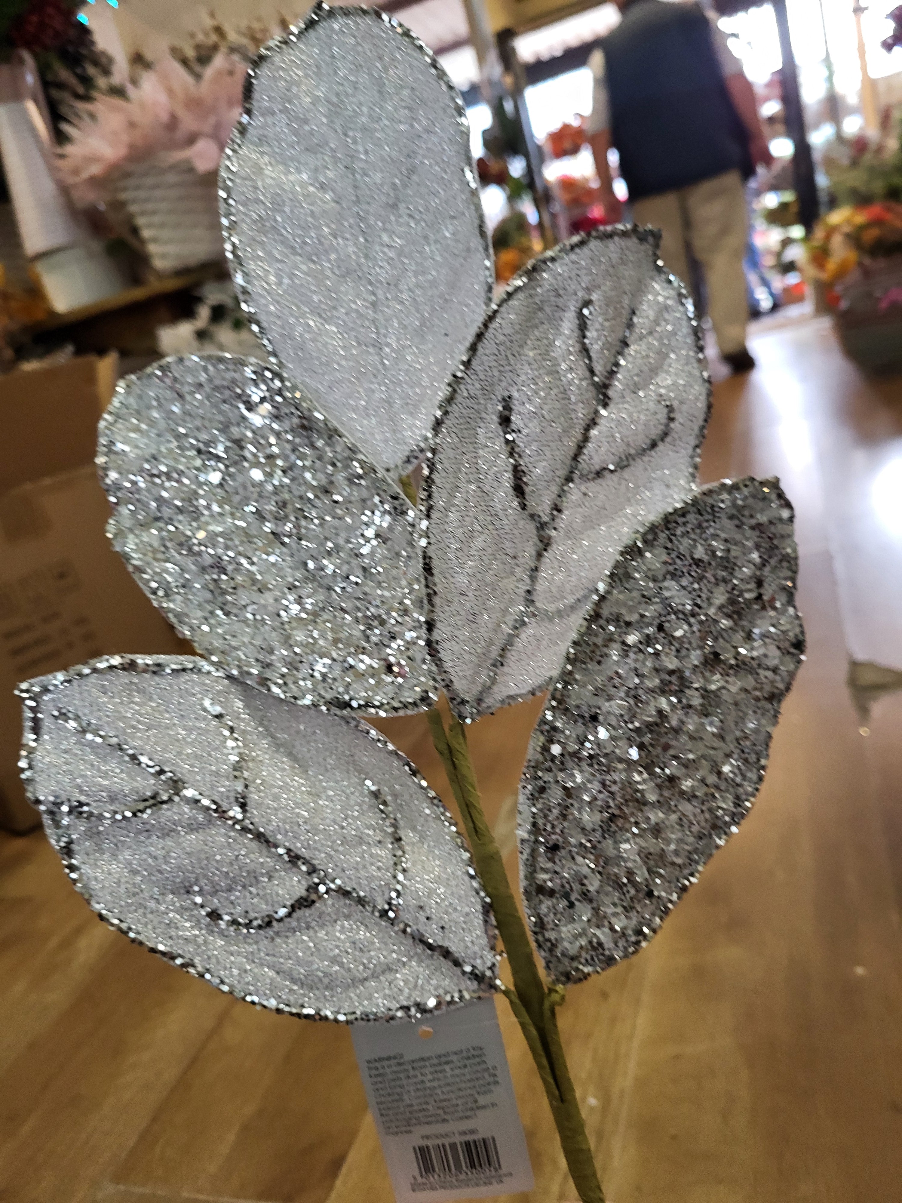 Silver glittered foliage branch  image 0