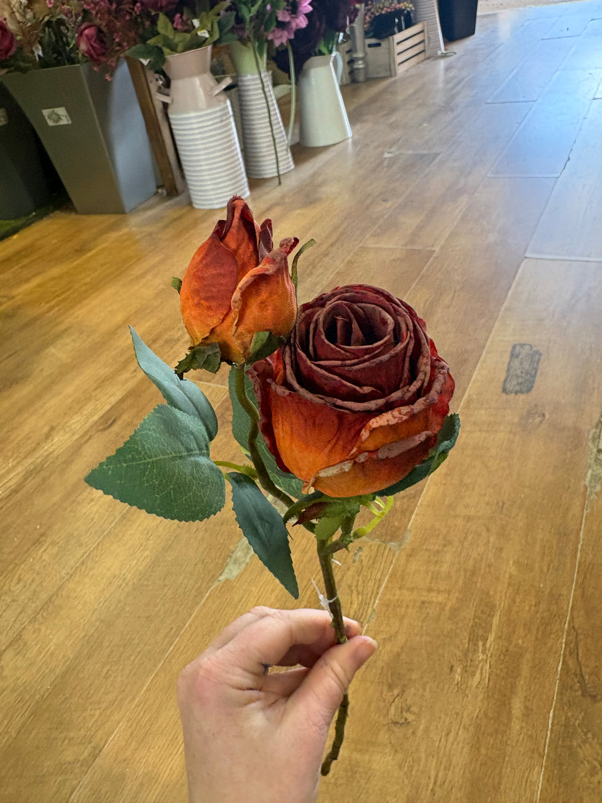 Dried inspired single russet Gemini rose