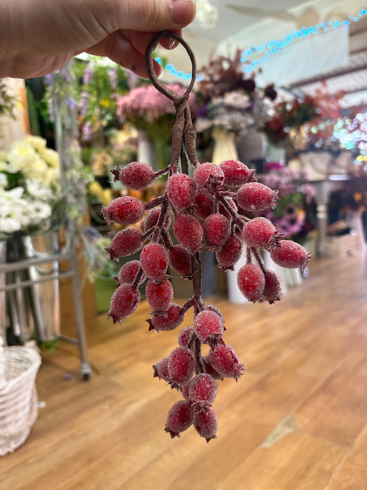 25cm hanging frosted rose hip swag
