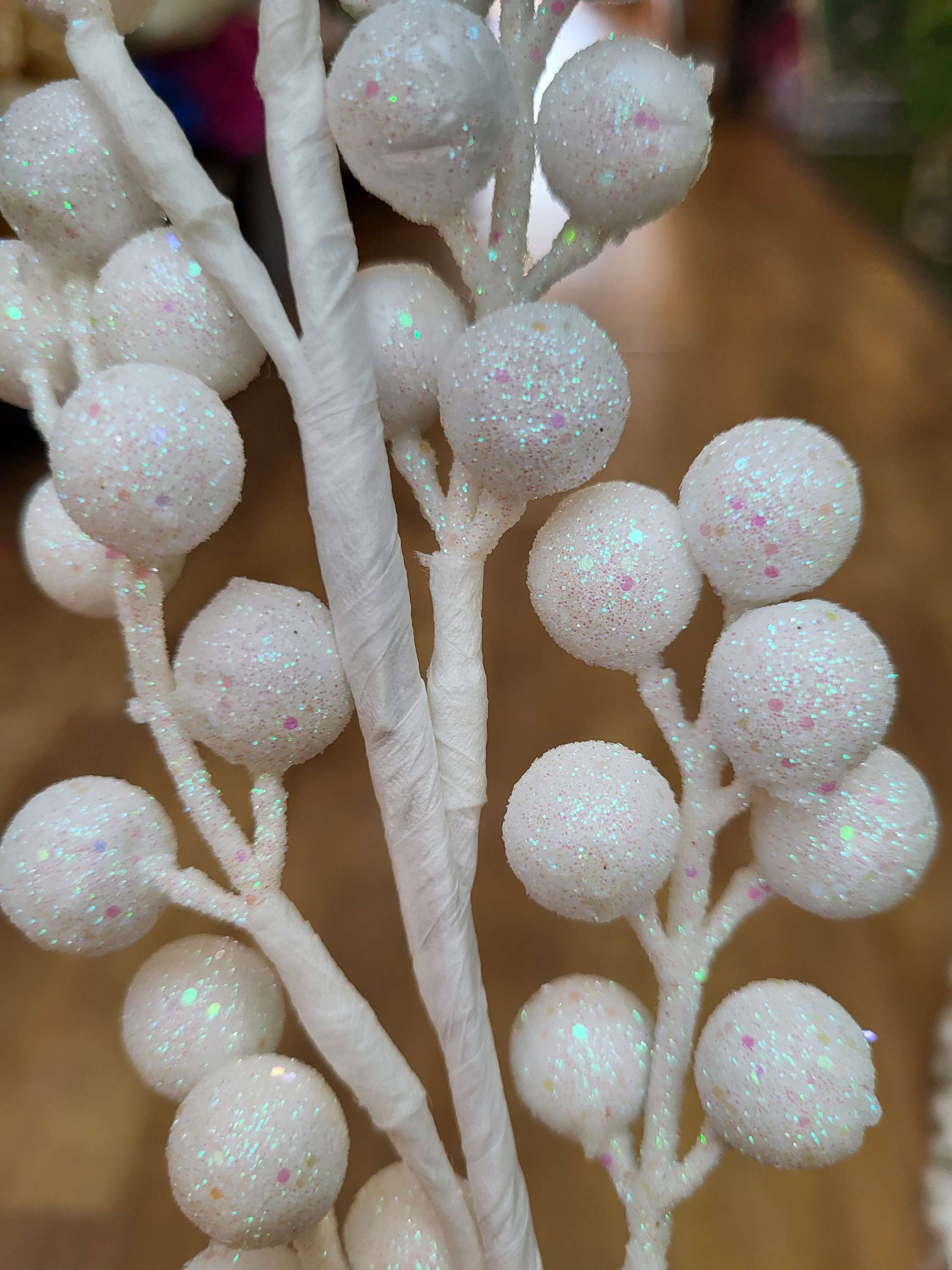 Bundle of 3 glittered white berry stems image 1